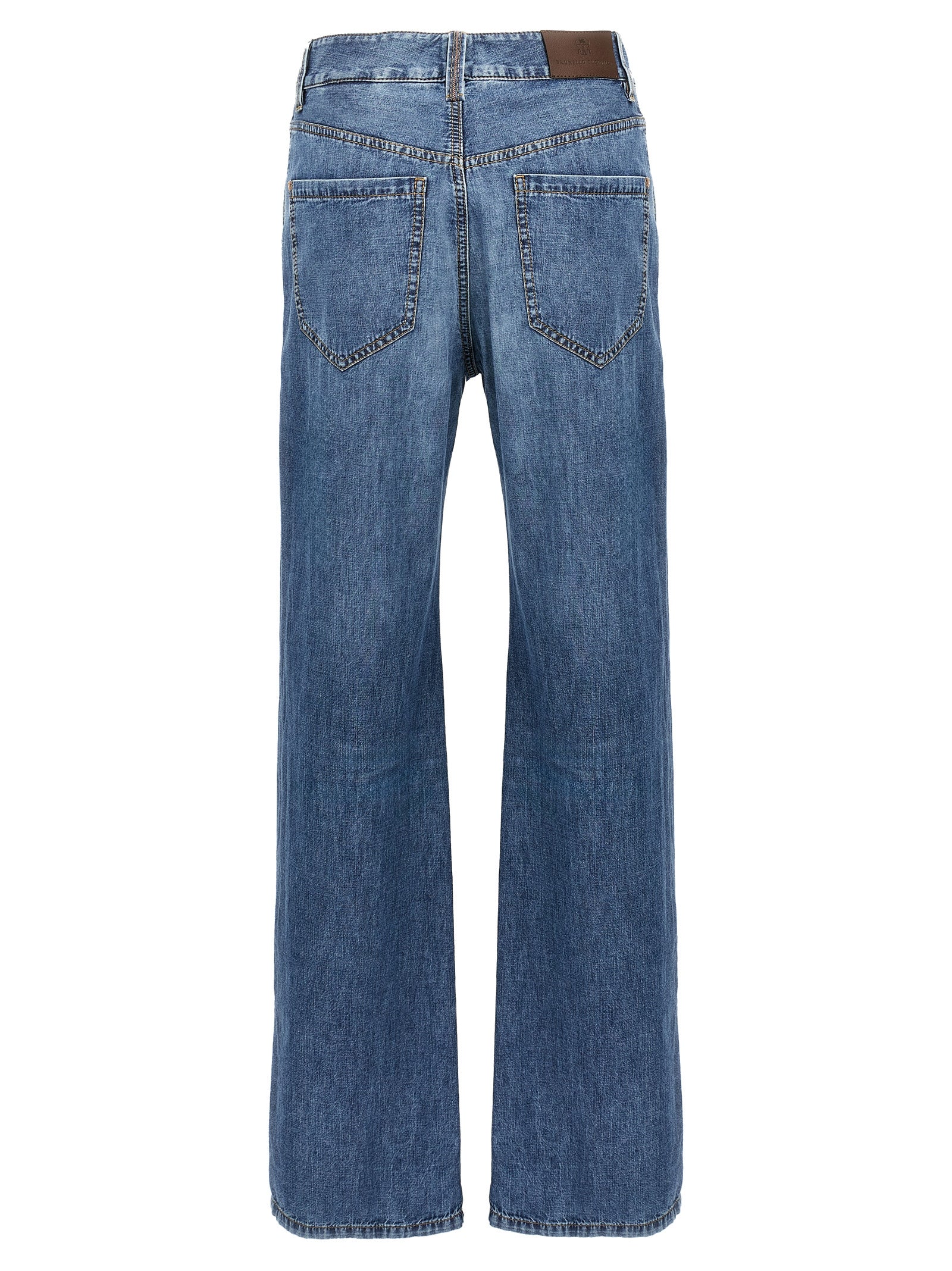 Blue Cotton Straight-Leg Jeans