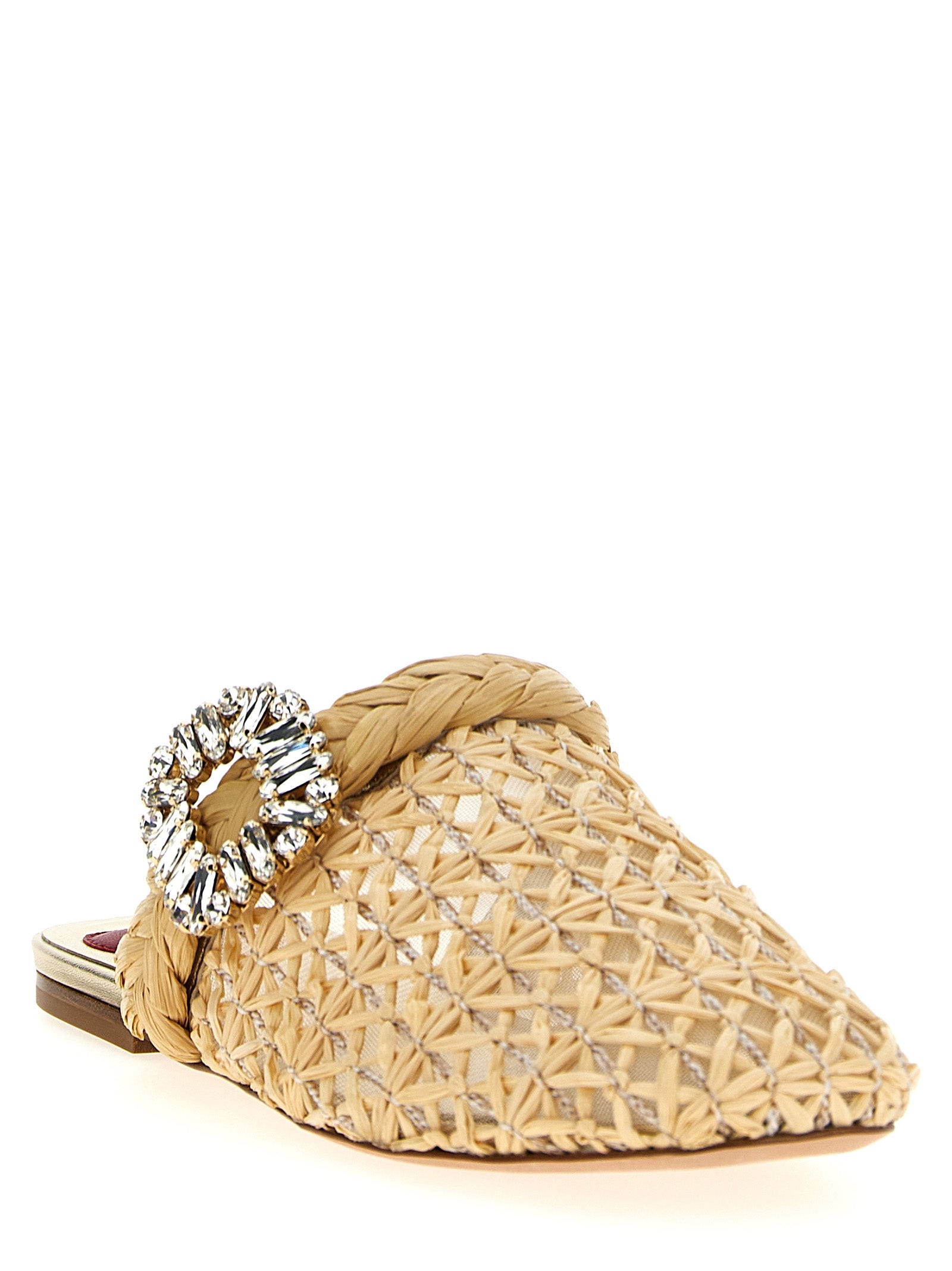 Beige Raffia Mules