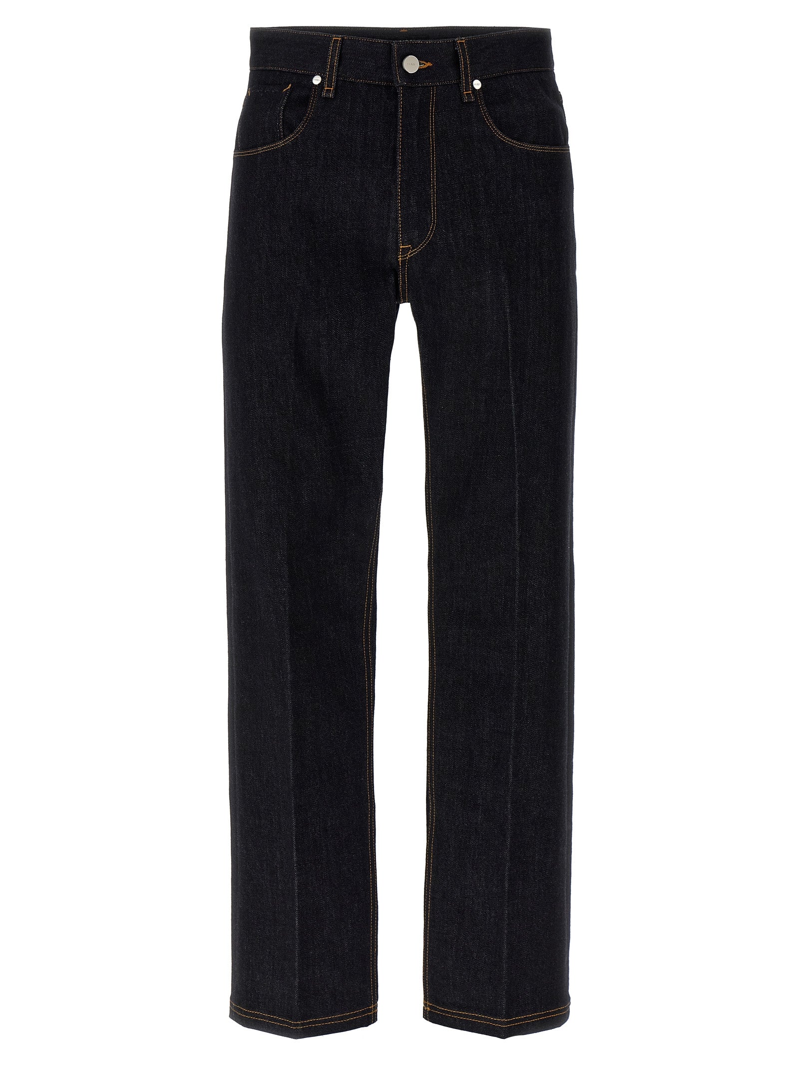 Blue Cotton Straight-Leg Jeans