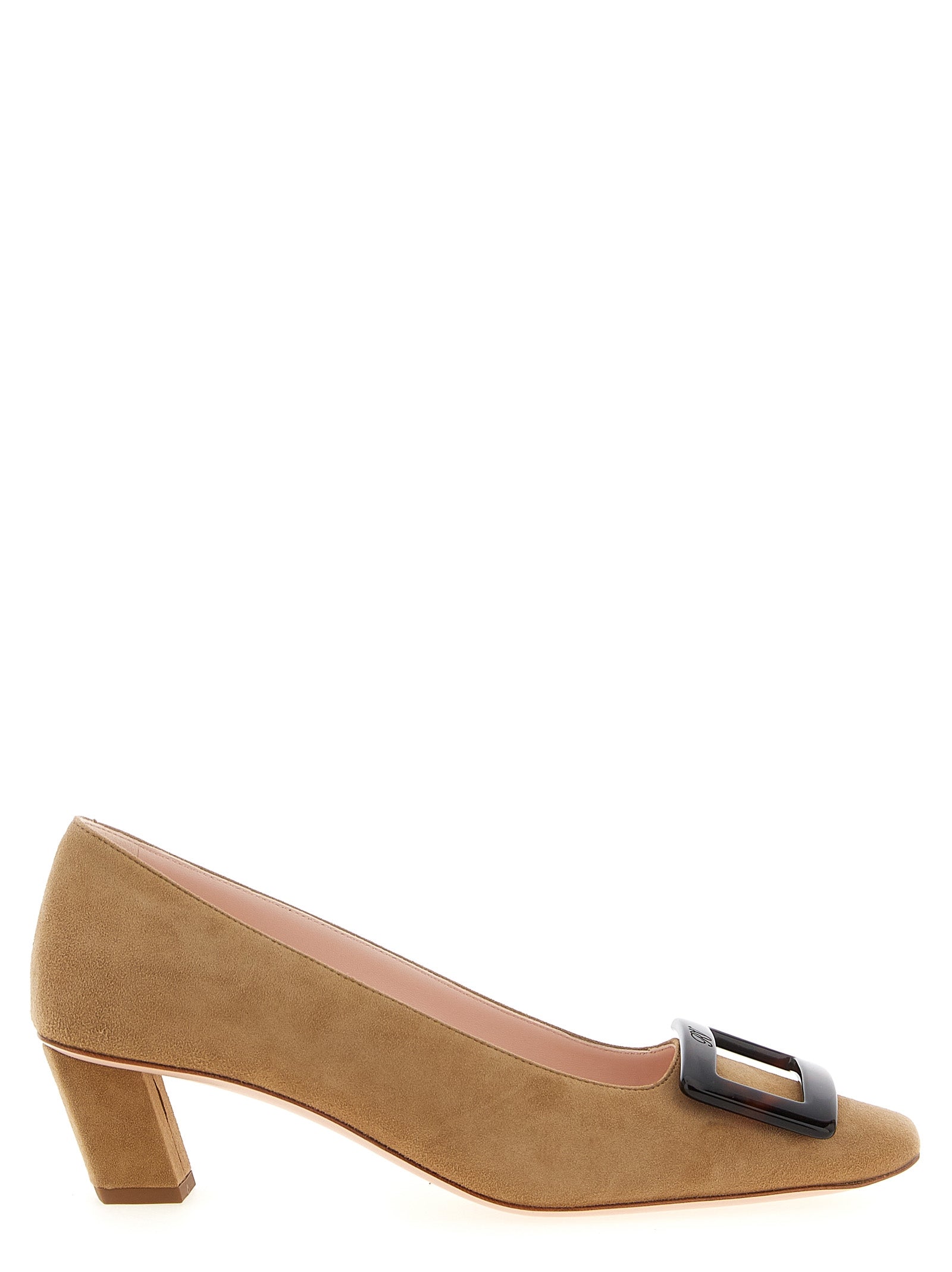Beige Goatskin Mid Heel Pumps