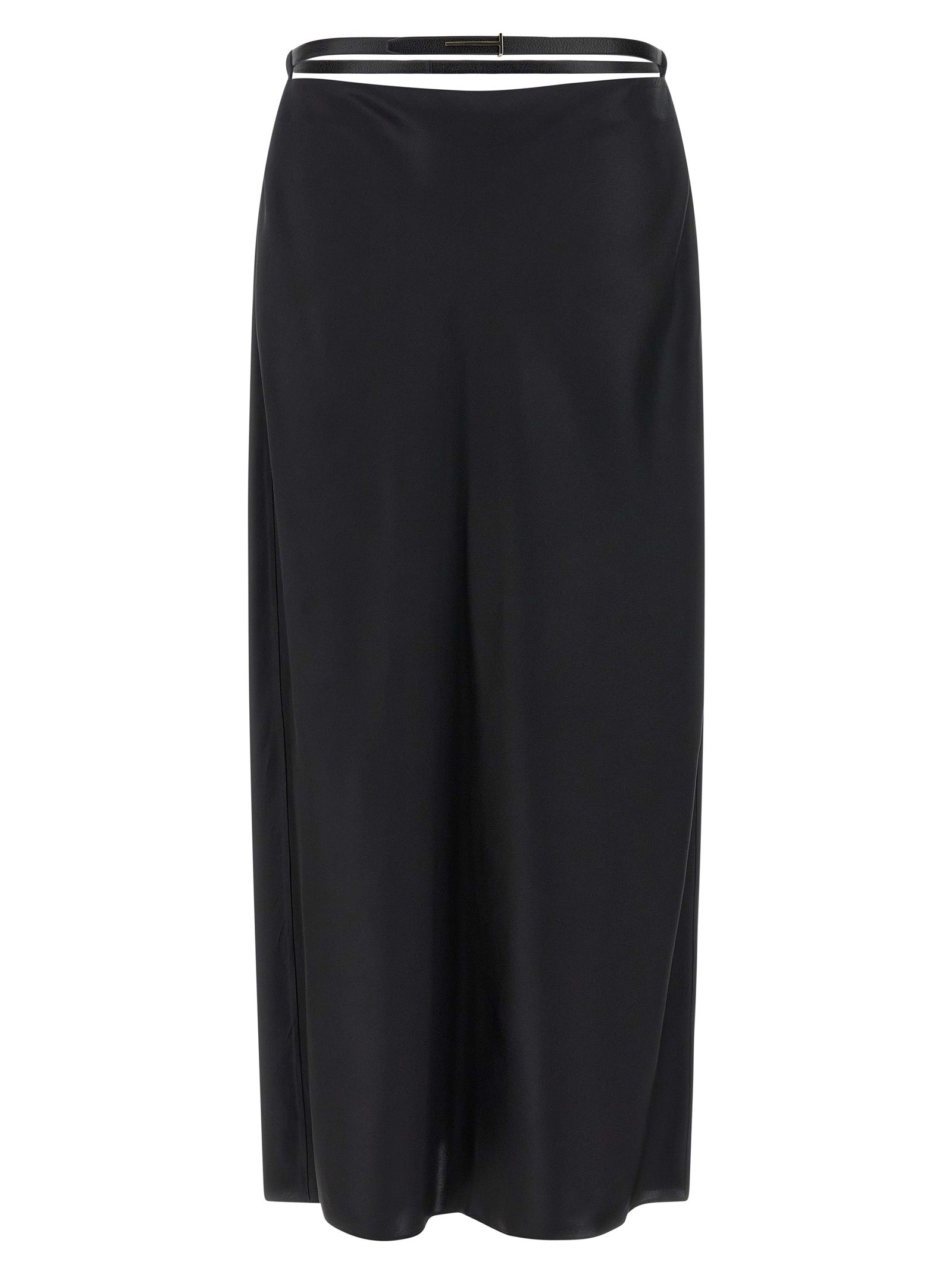 Black Silk Midi Skirt