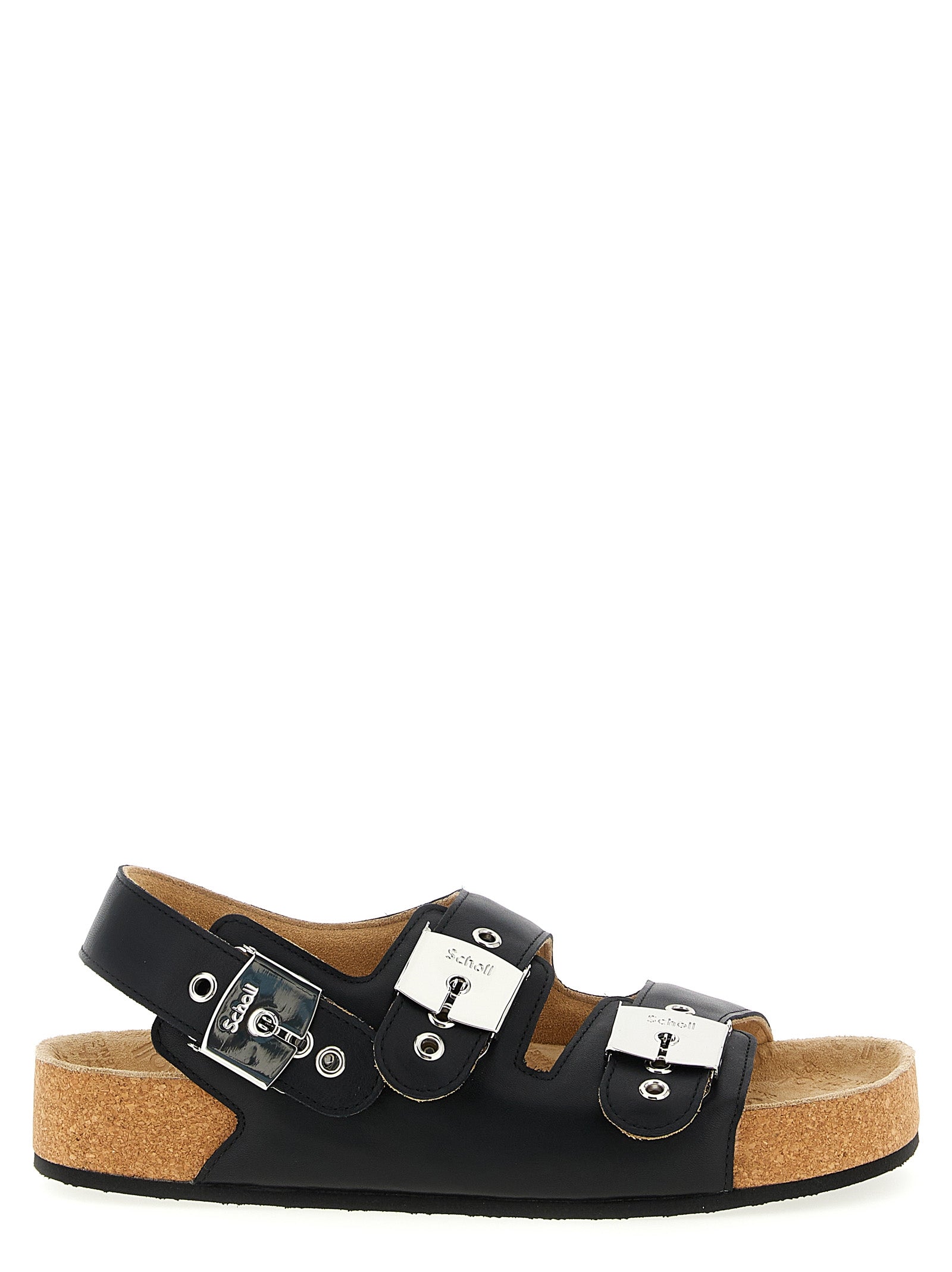 Black Calfskin Flat Sandals