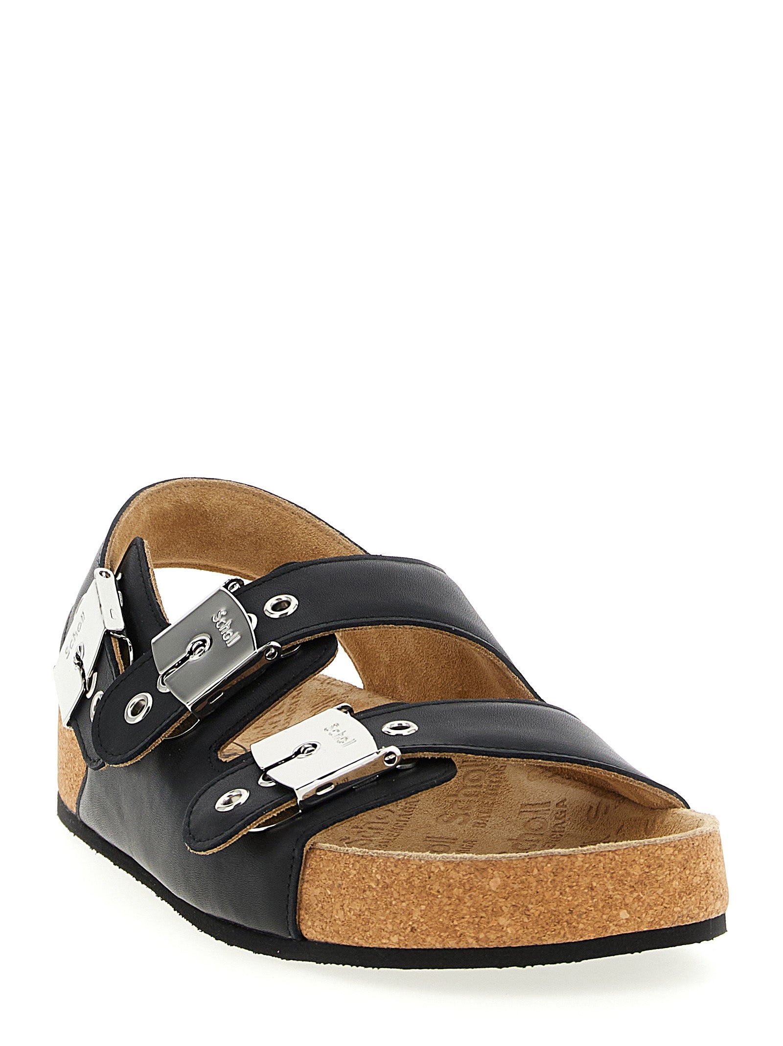 Black Calfskin Flat Sandals