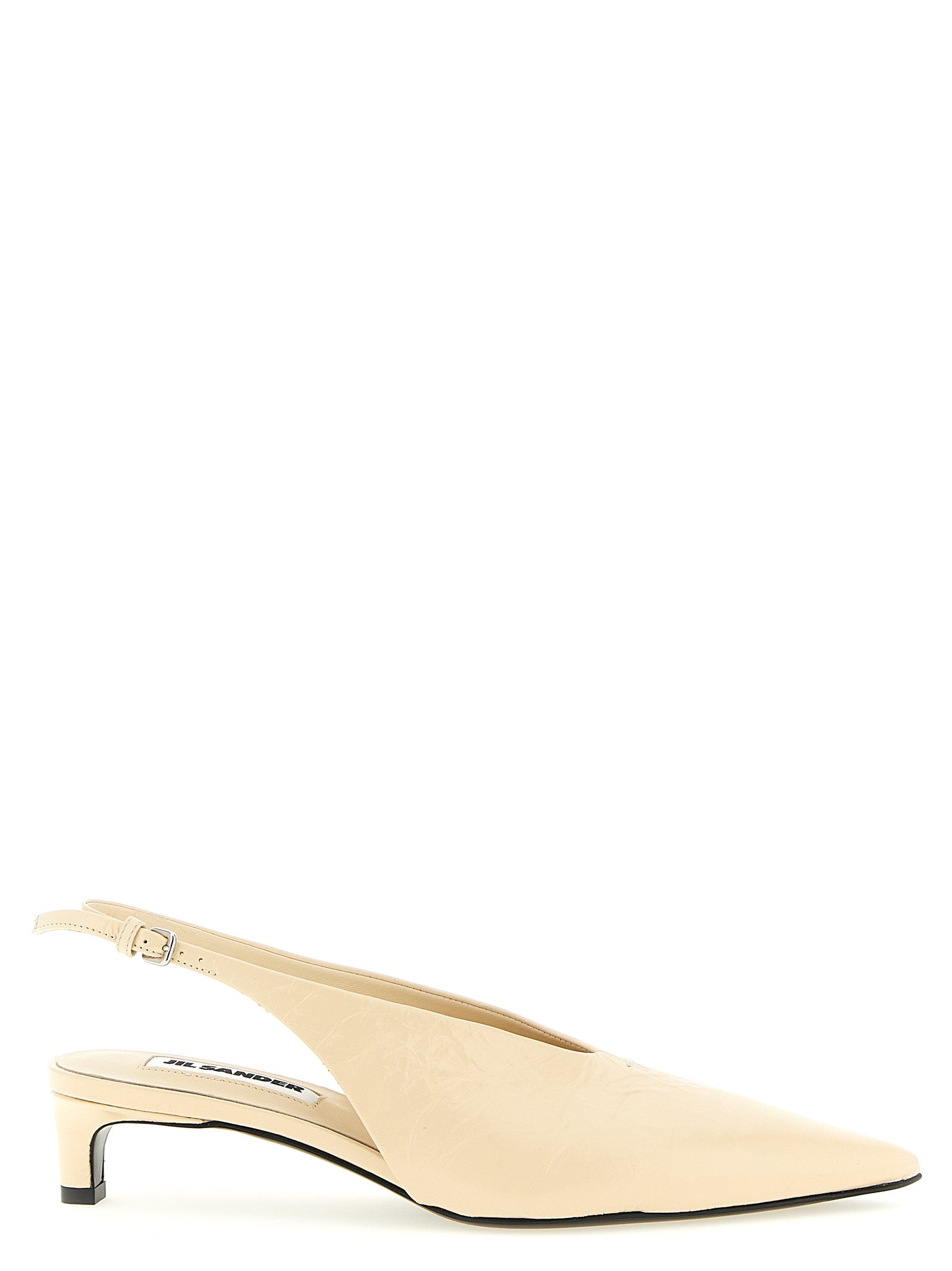 Beige Calfskin Mid Heel Pumps