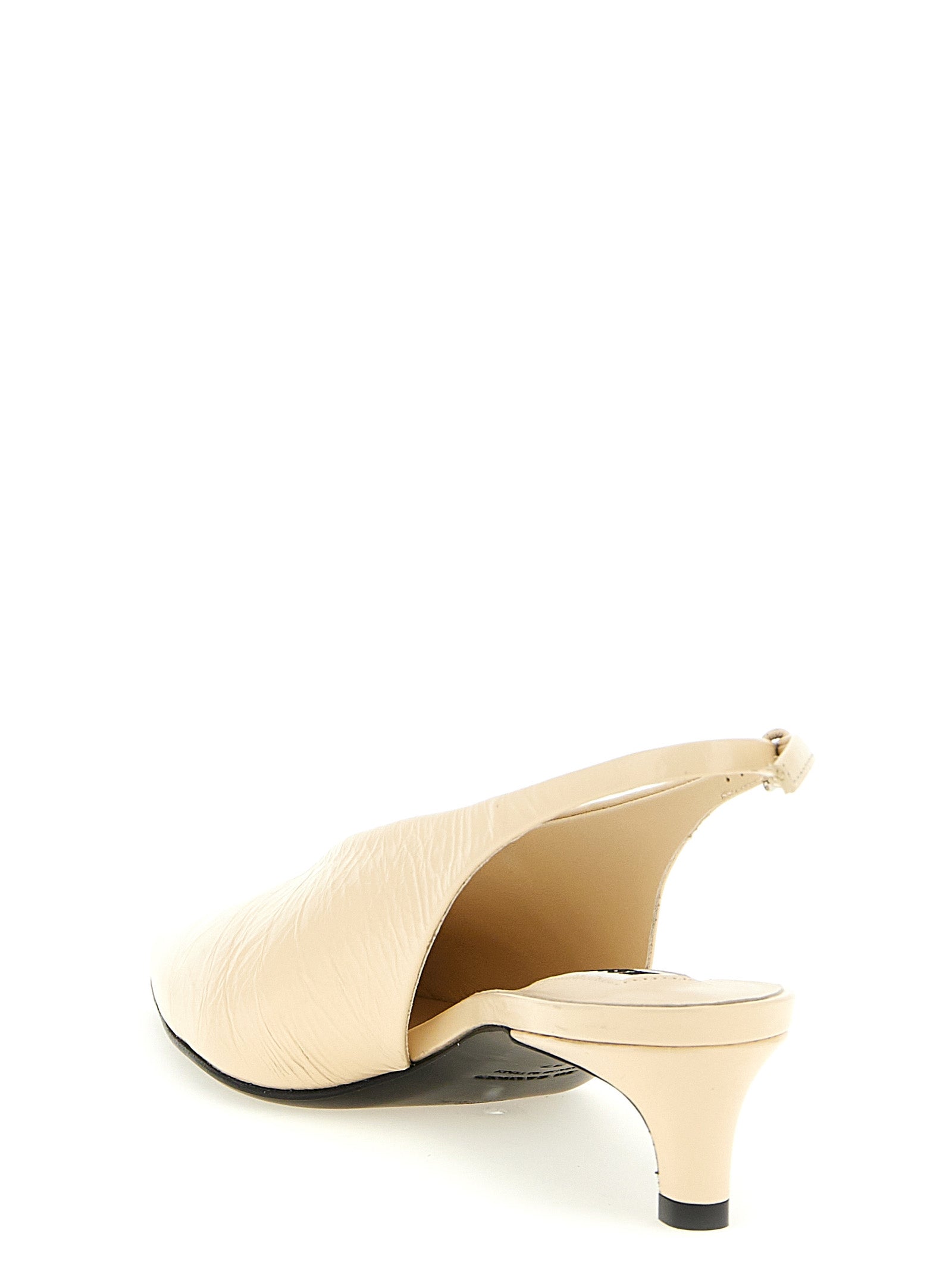Beige Calfskin Mid Heel Pumps