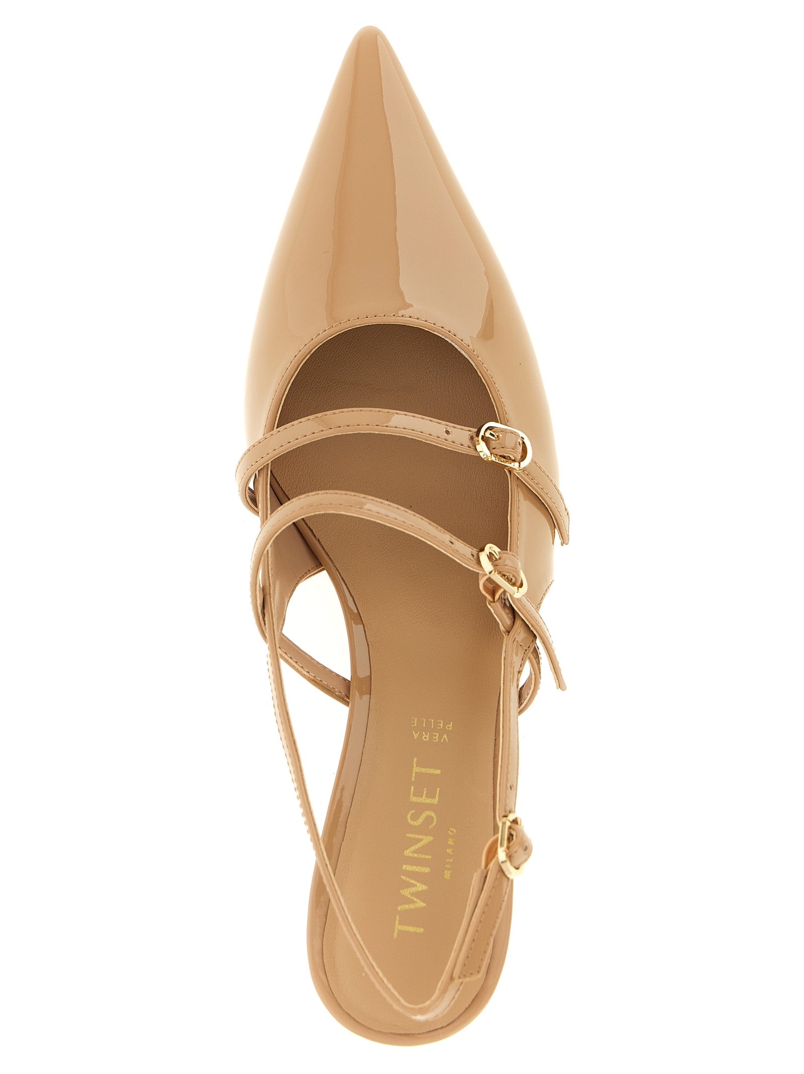 Beige Polyethylene Mid Heel Pumps