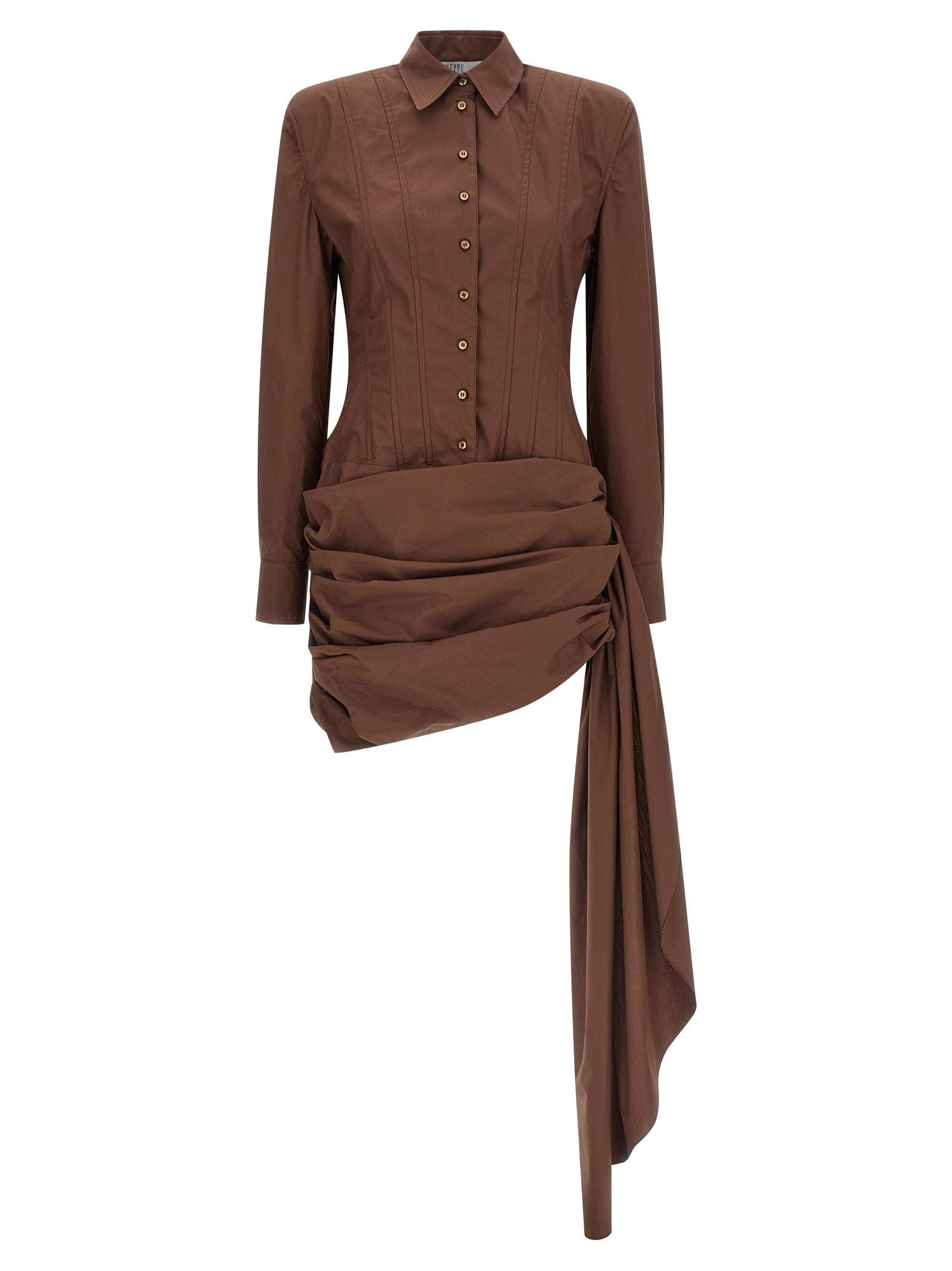 Brown Cotton Short Dress