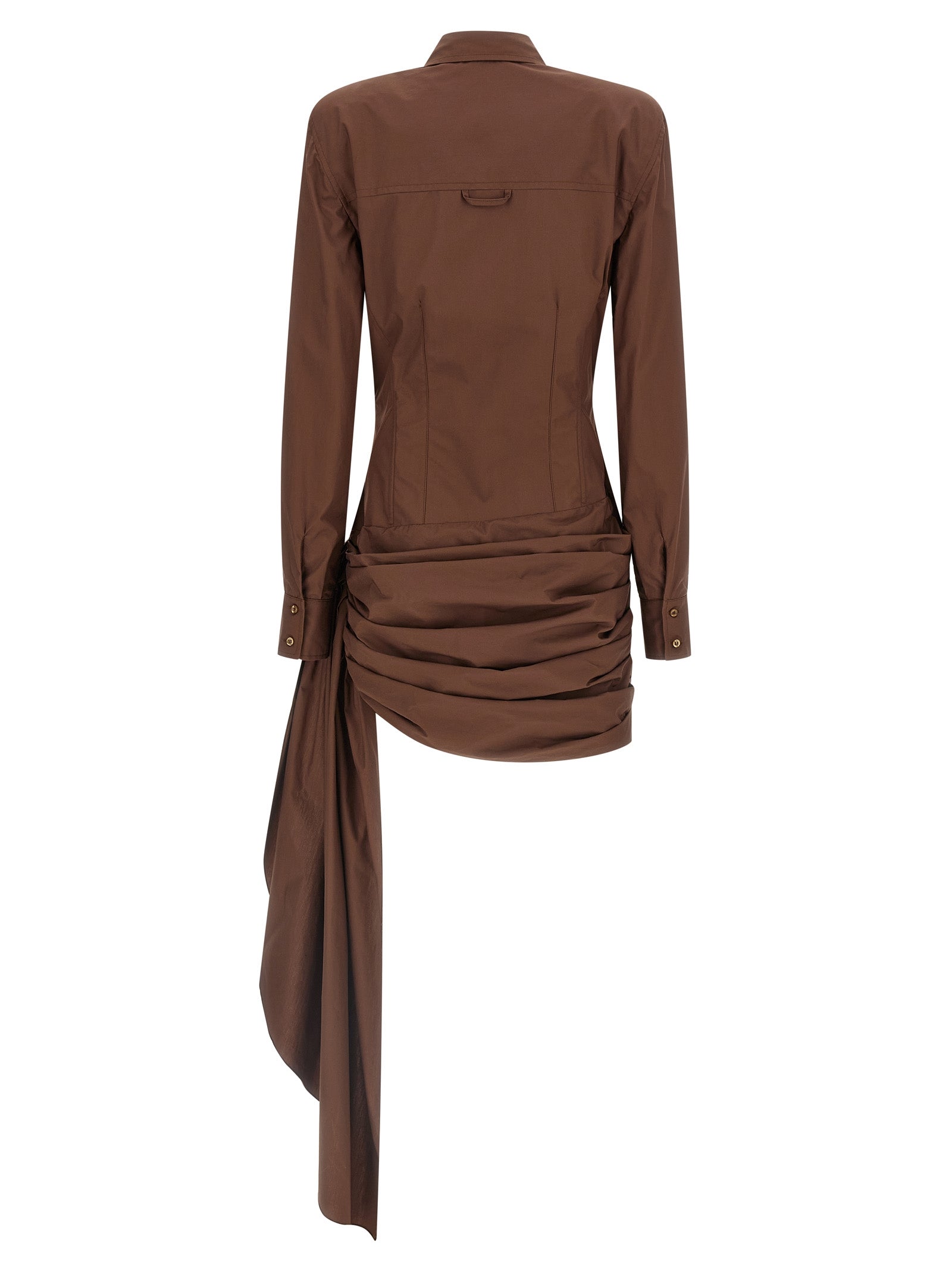 Brown Cotton Short Dress