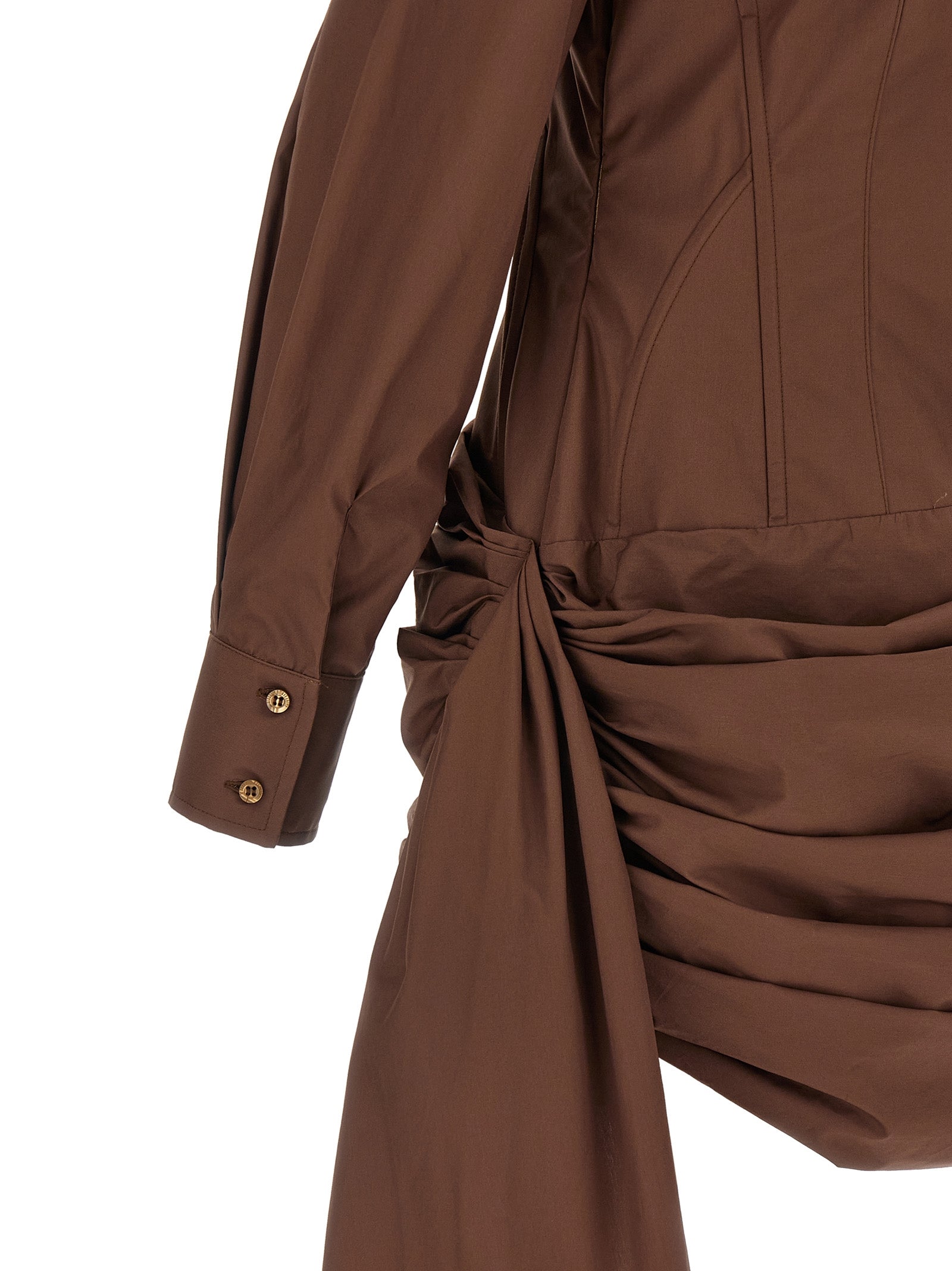 Brown Cotton Short Dress