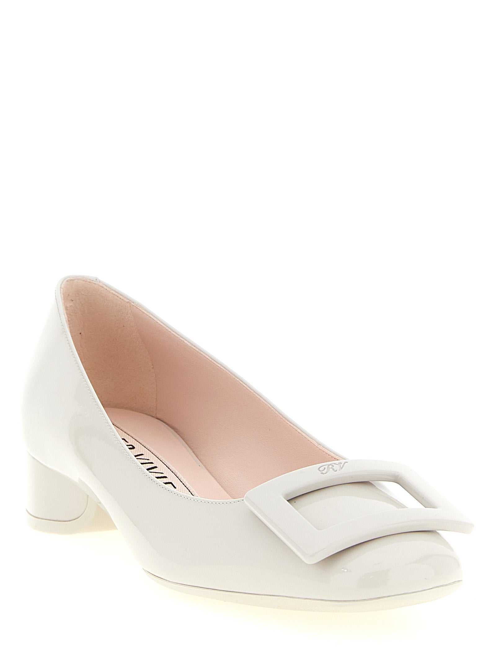 Gray Calfskin Mid Heel Pumps