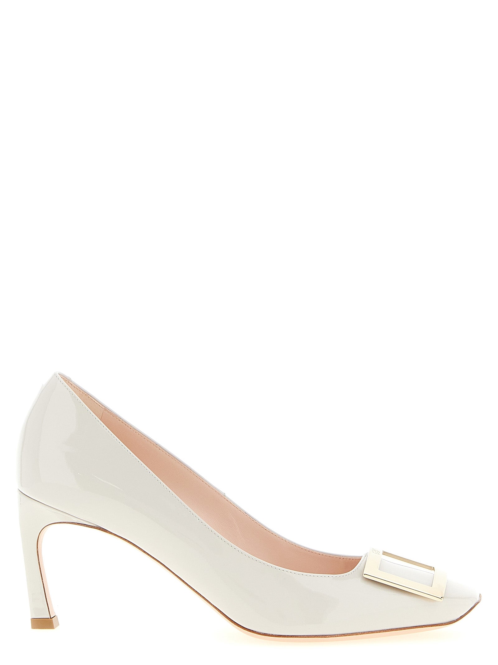 Gray Calfskin Mid Heel Pumps