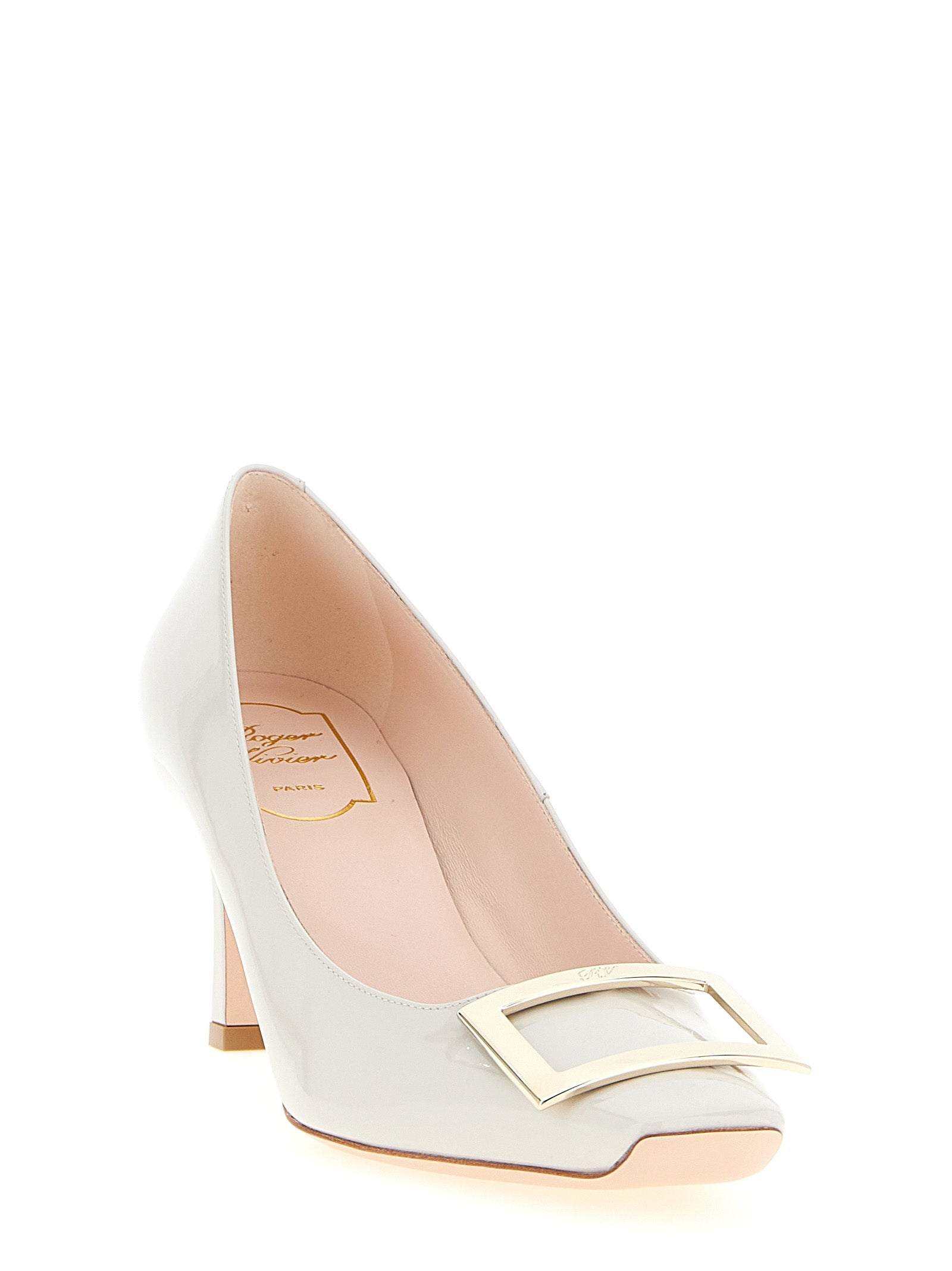 Gray Calfskin Mid Heel Pumps