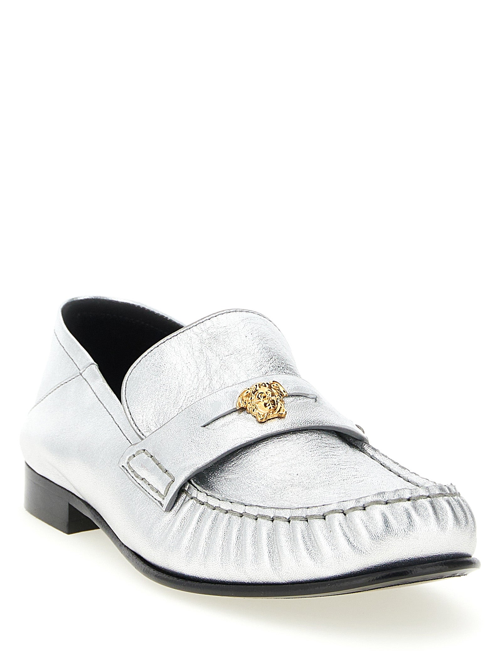 Silver Lamb Leather Slip-On Loafers