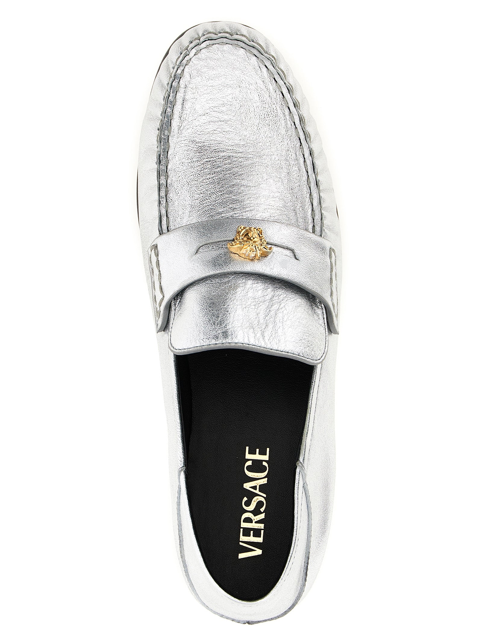 Silver Lamb Leather Slip-On Loafers