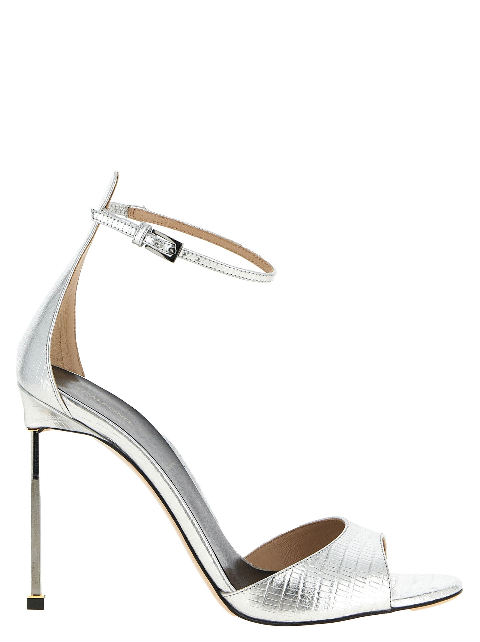 Silver Leather Stiletto Heel Sandals