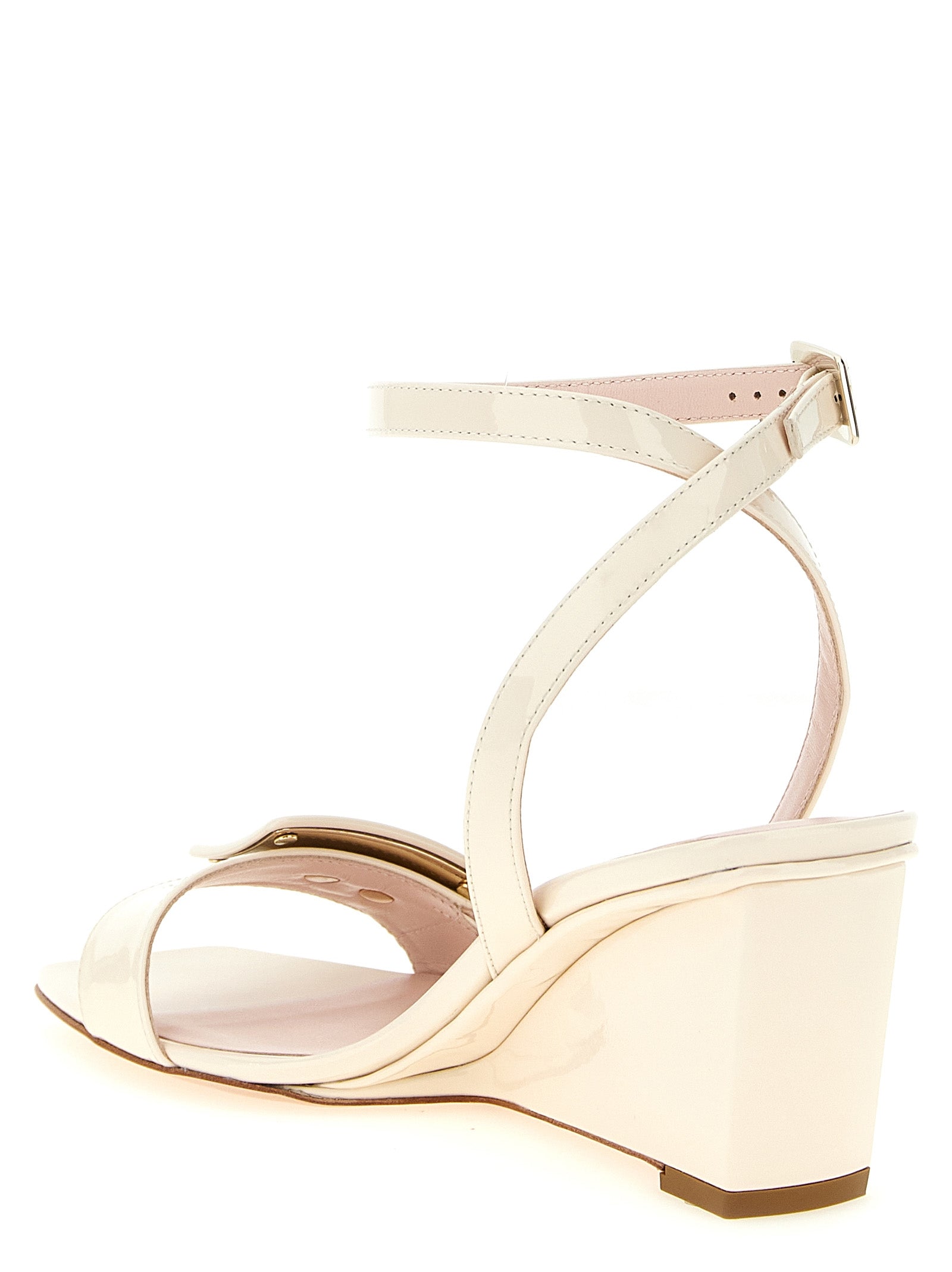 White Calfskin Wedge Sandals