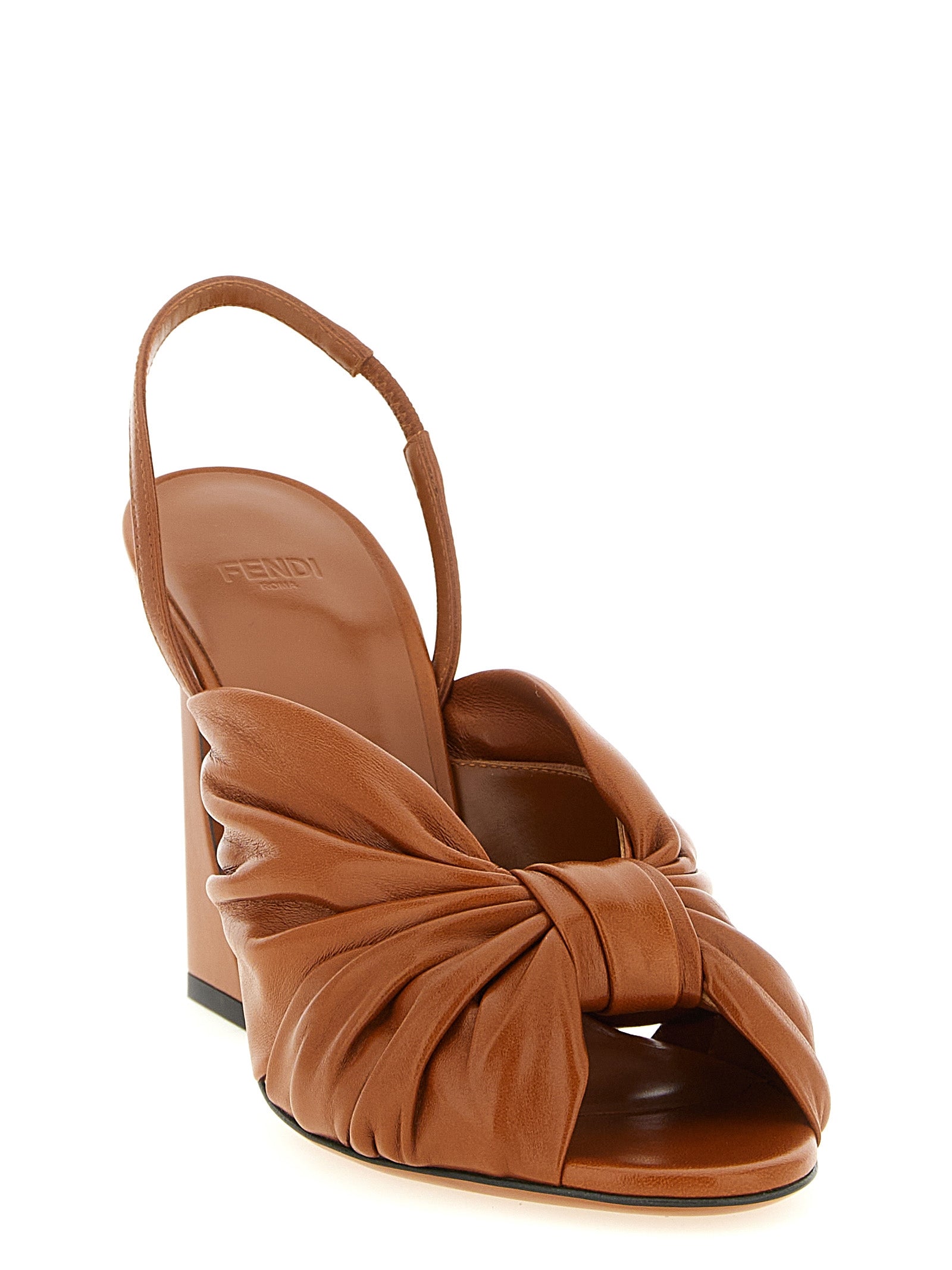 Brown Lamb Leather Stiletto Heel Sandals