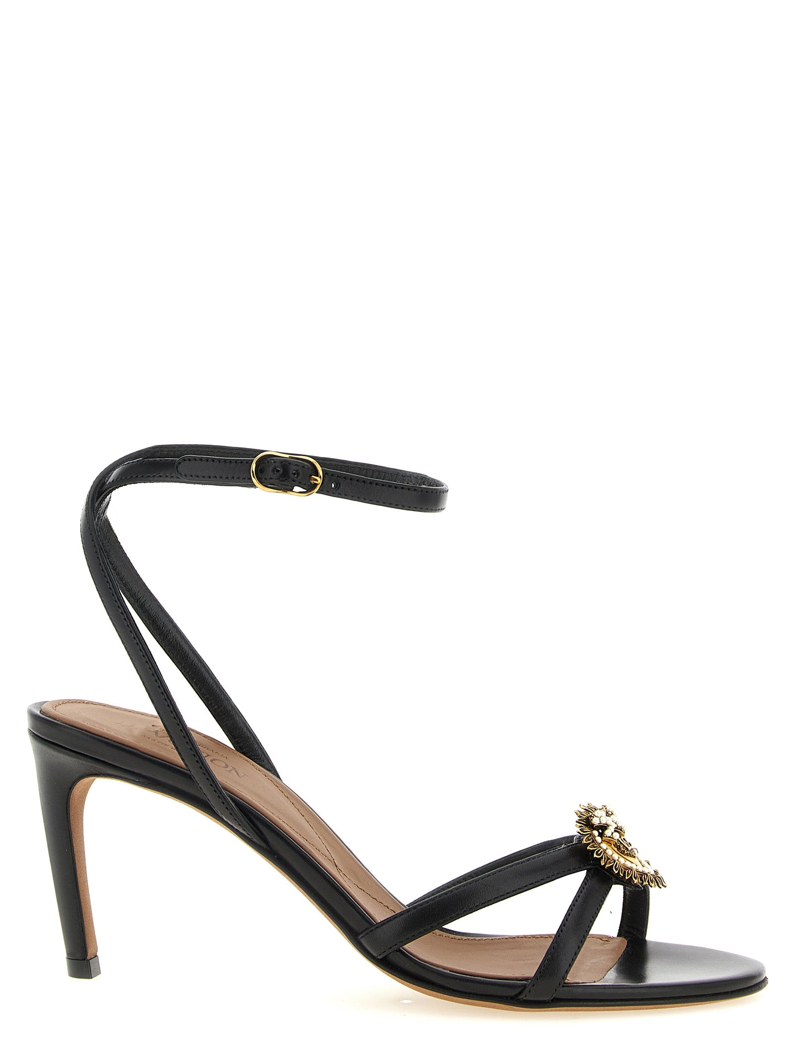 Black Calfskin Stiletto Heel Sandals