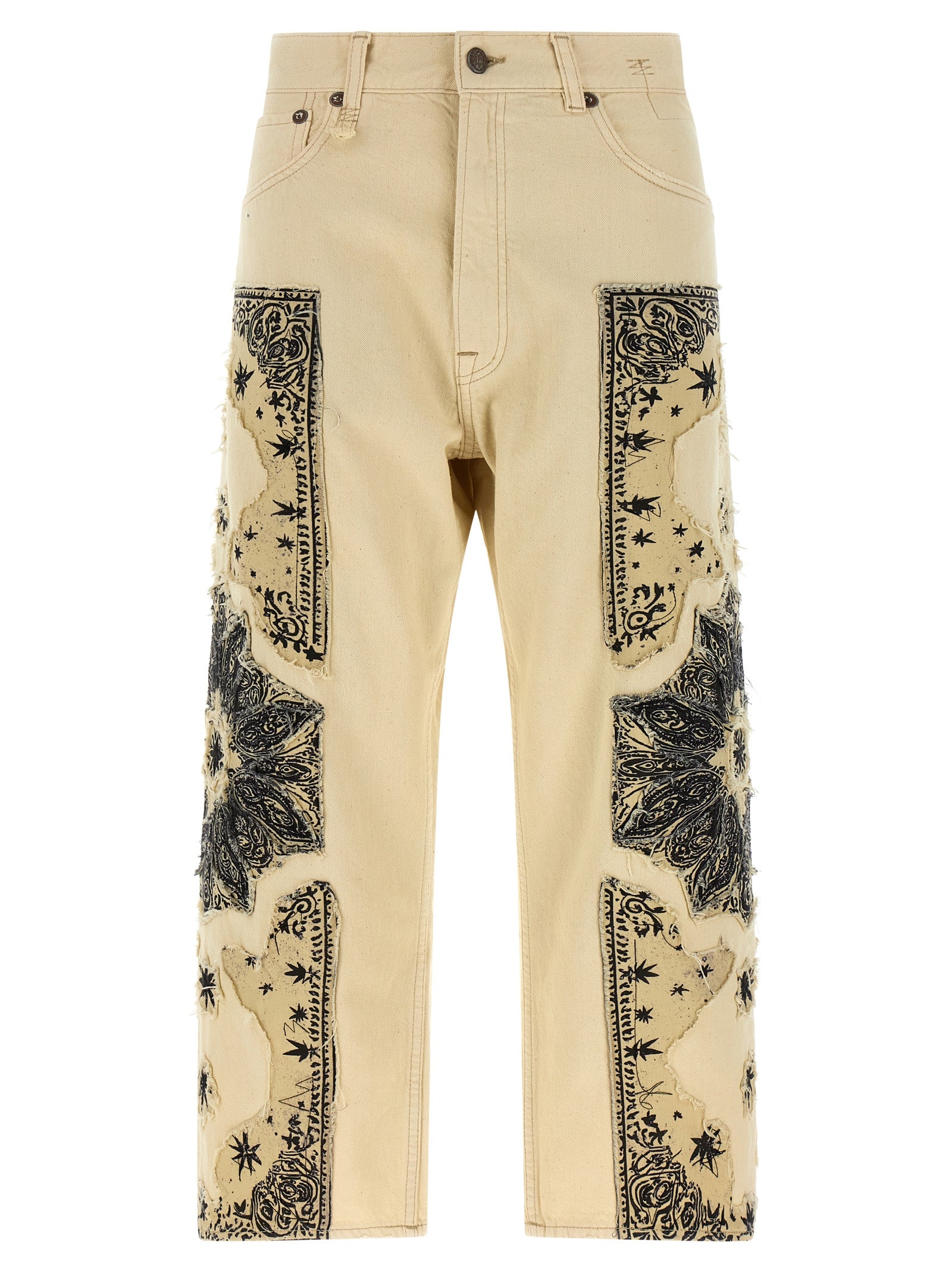 Beige Cotton Straight-Leg Jeans