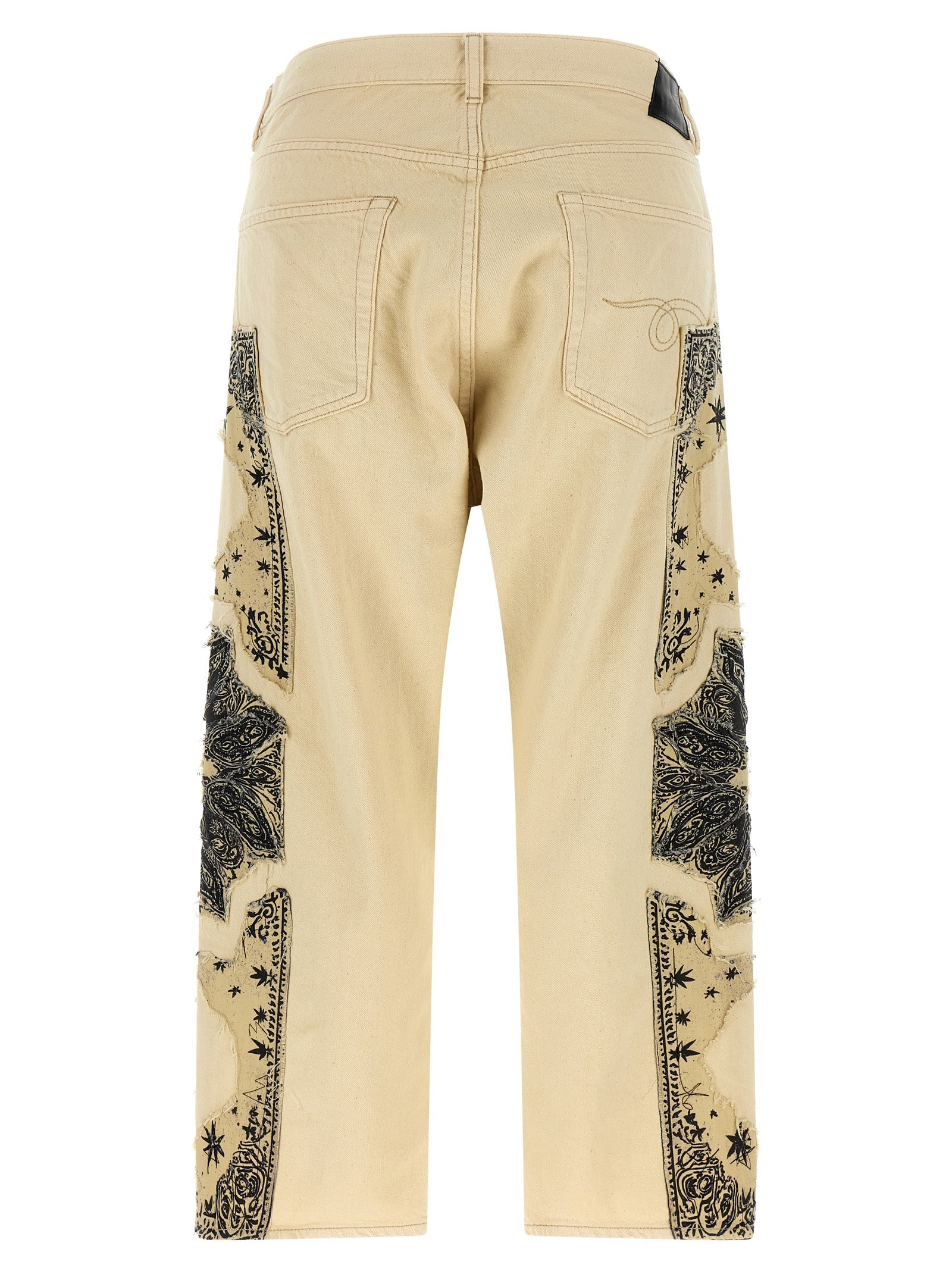 Beige Cotton Straight-Leg Jeans