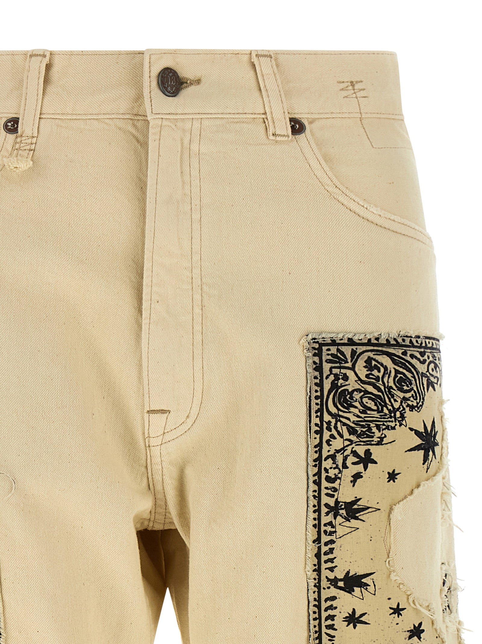 Beige Cotton Straight-Leg Jeans