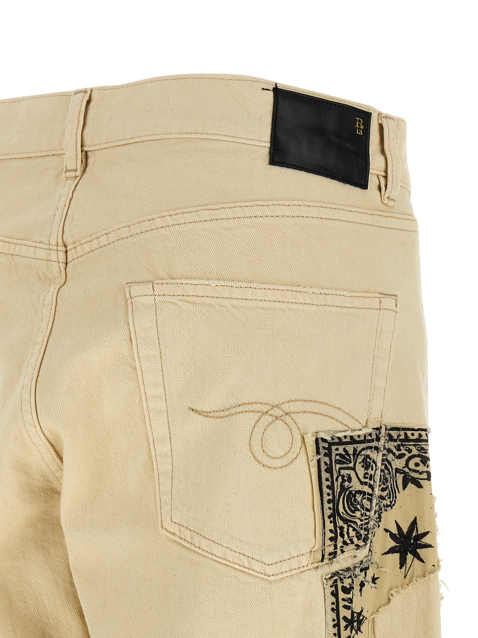 Beige Cotton Straight-Leg Jeans