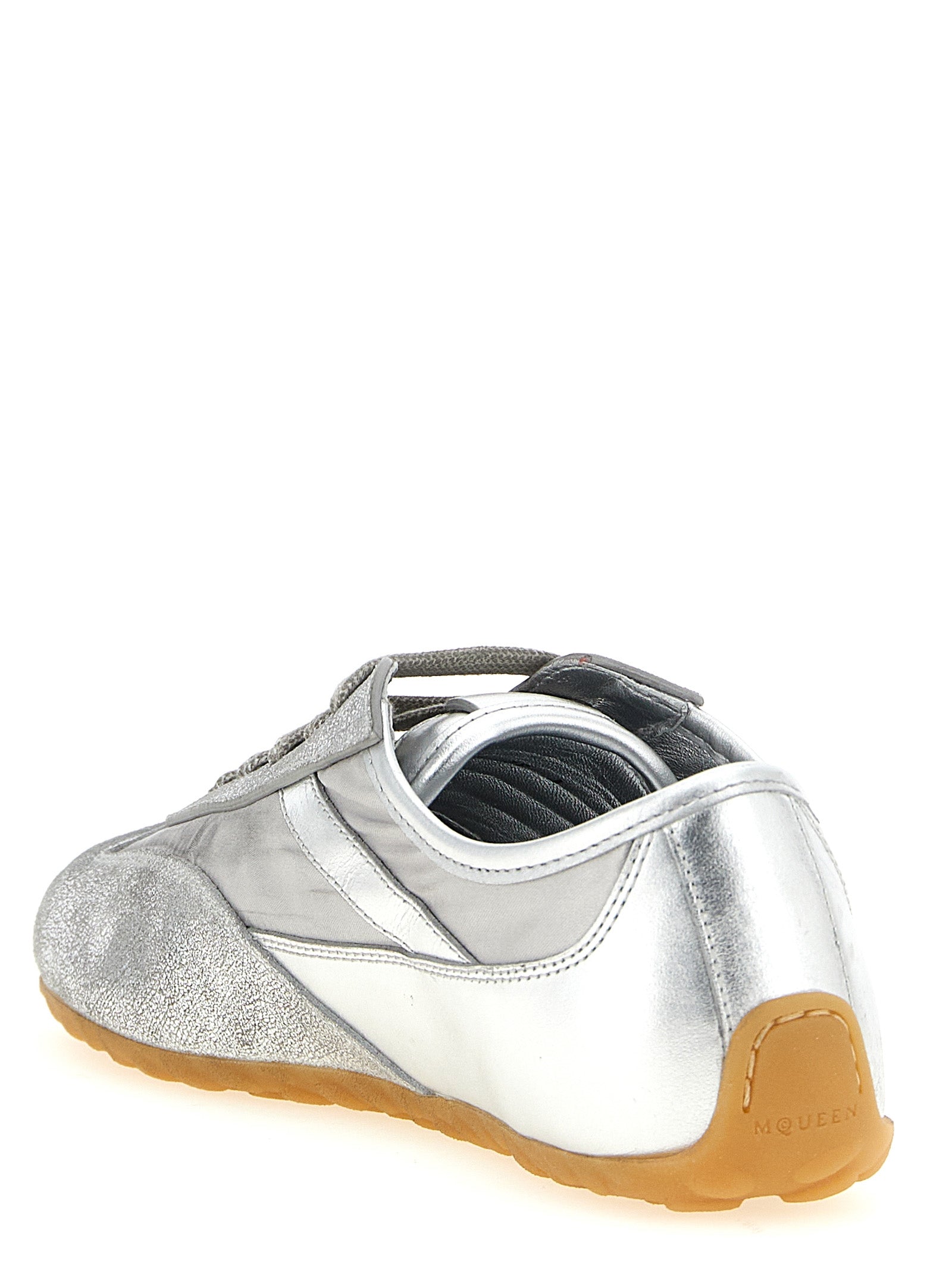Silver Leather Athletic Sneakers