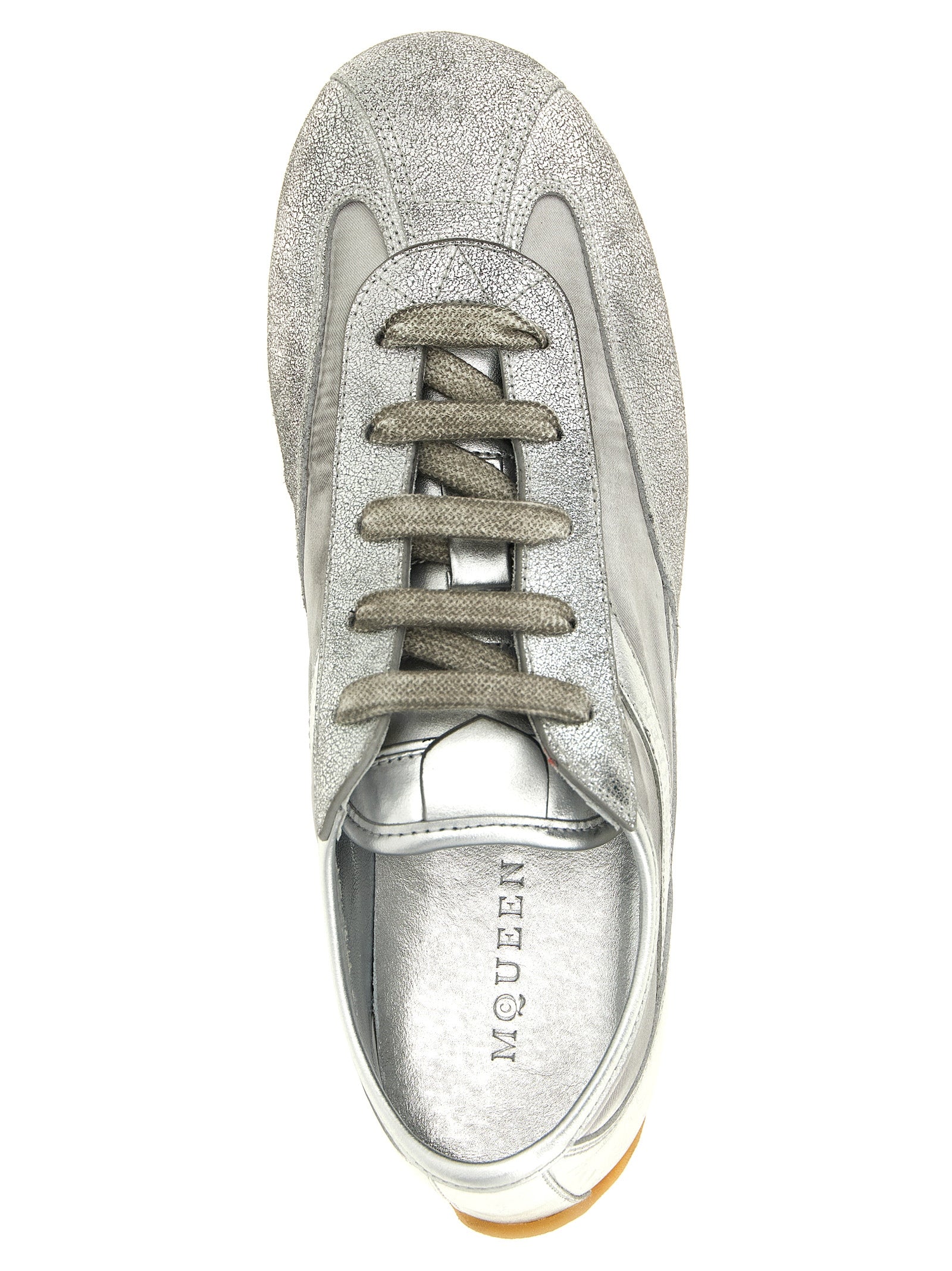 Silver Leather Athletic Sneakers