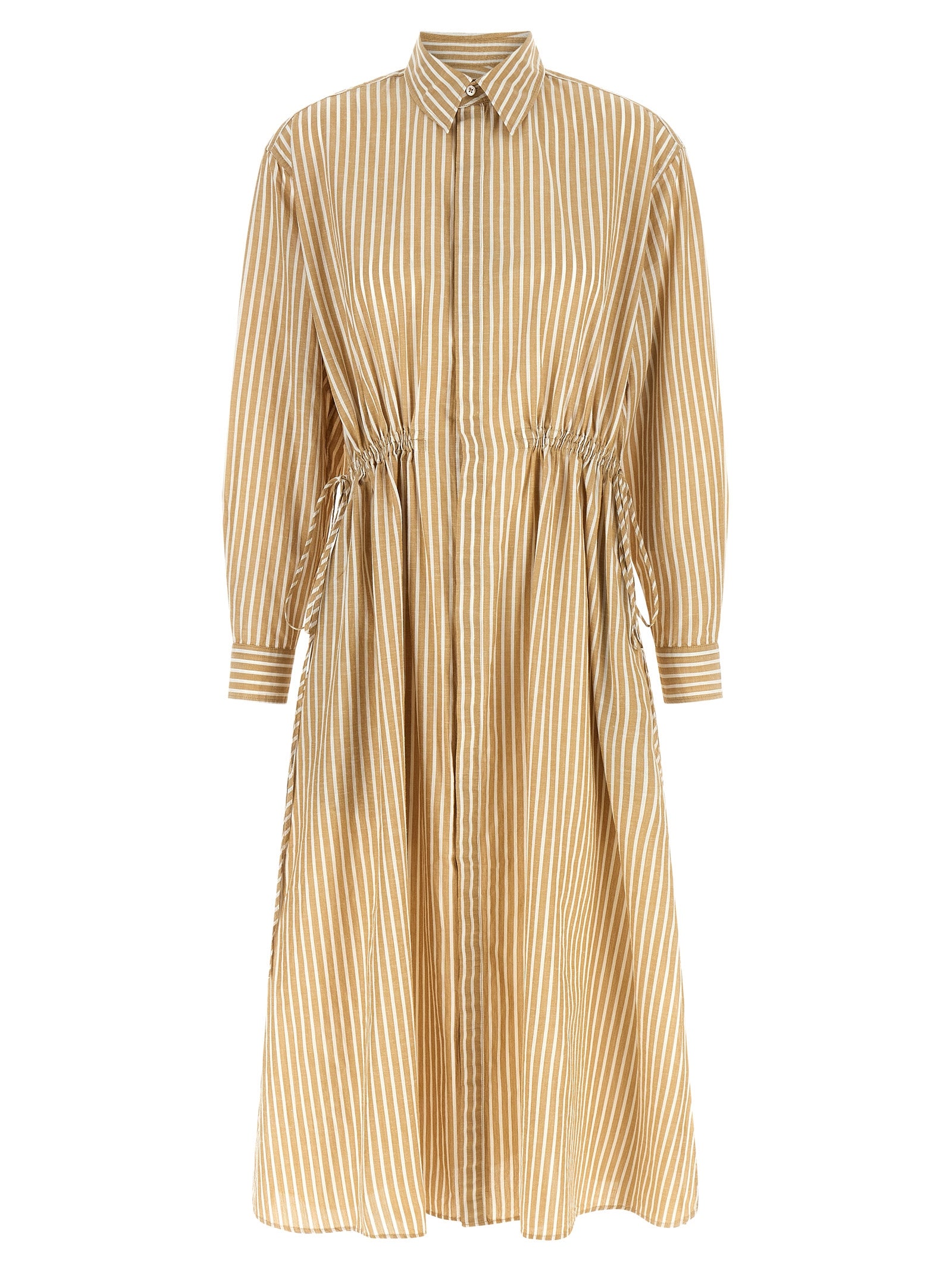Beige Cotton Midi Dress