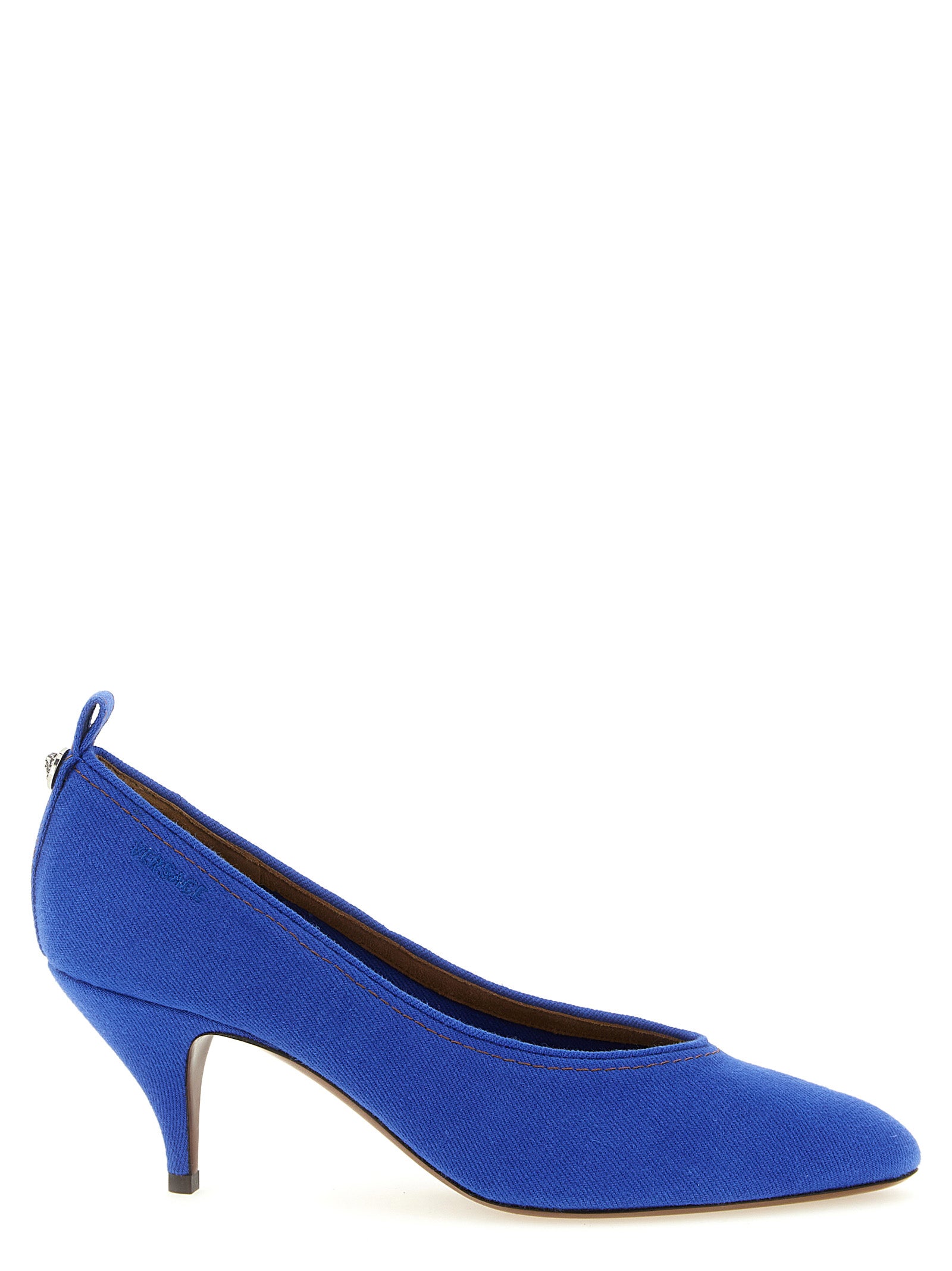 Blue Cotton Mid Heel Pumps