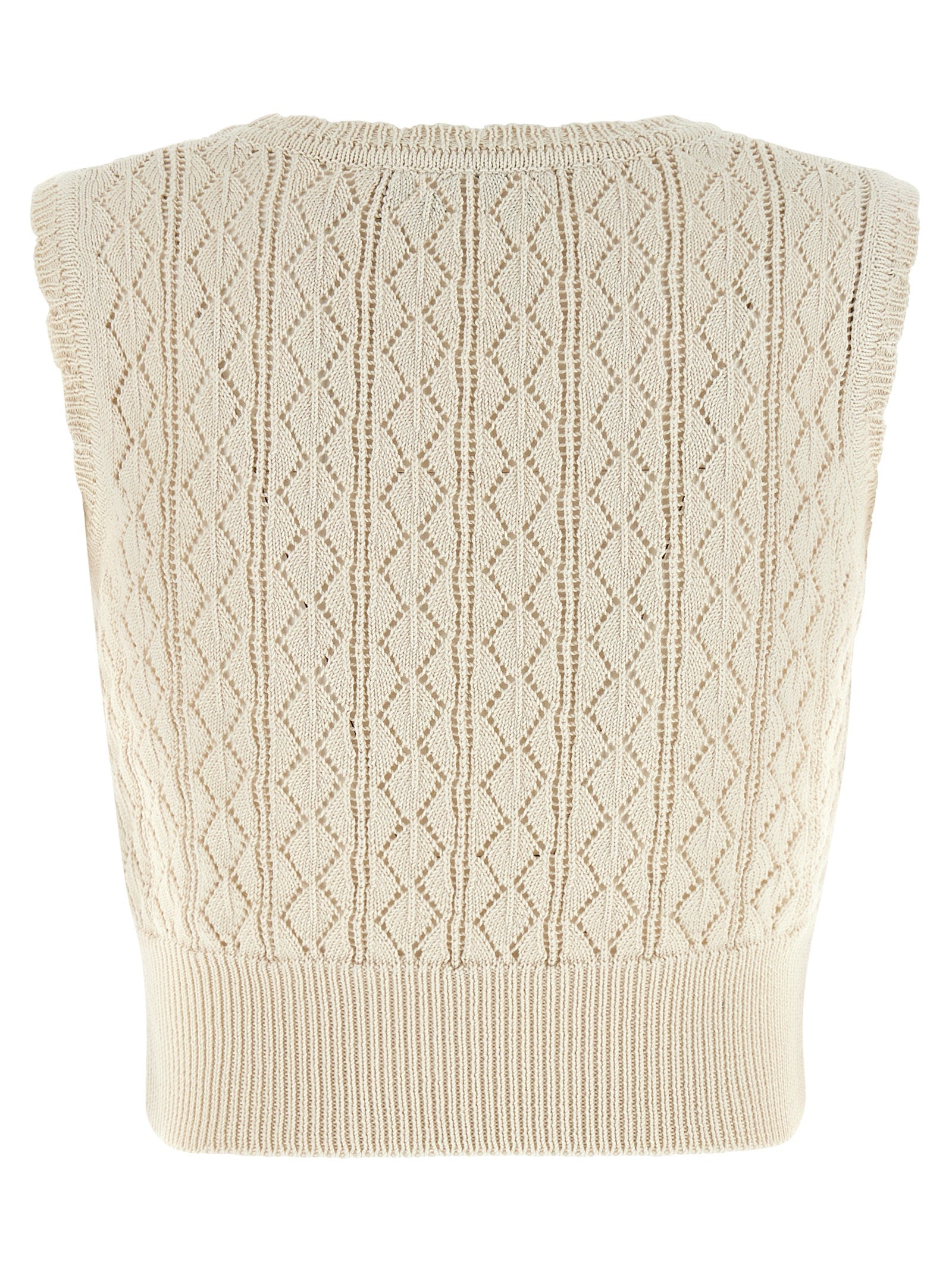 Beige Cotton Sleeveles T-Shirt