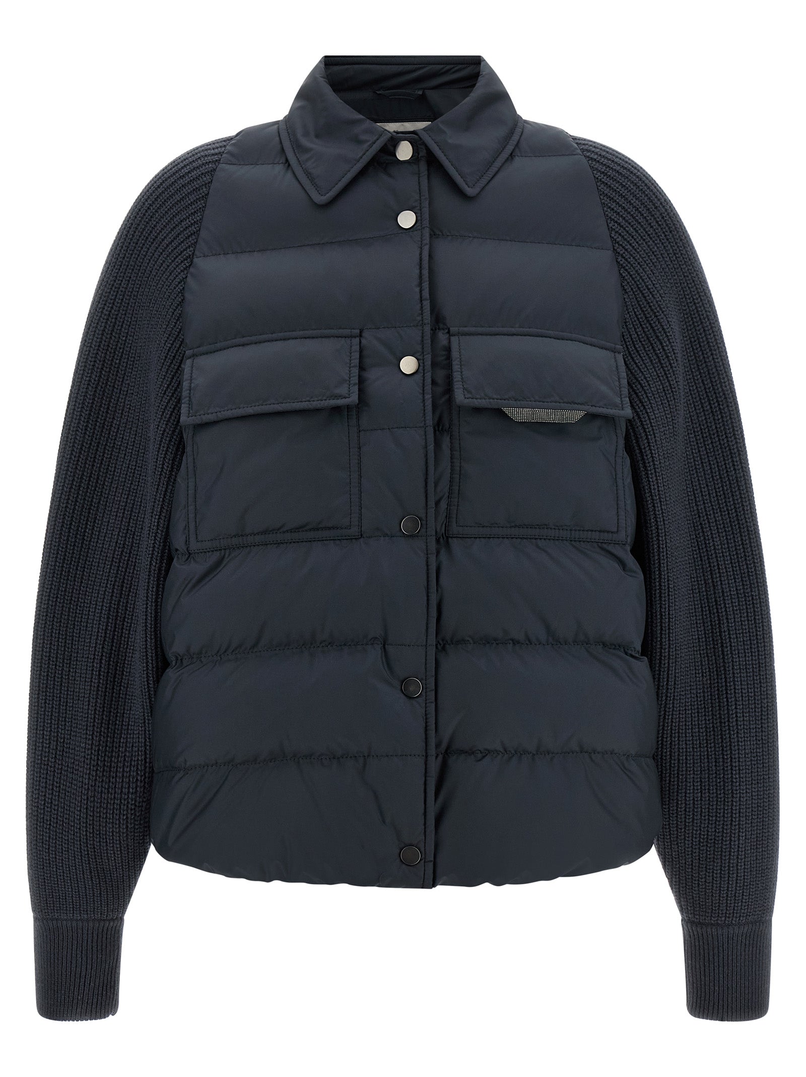 Blue Polyester Full-Length Jacket