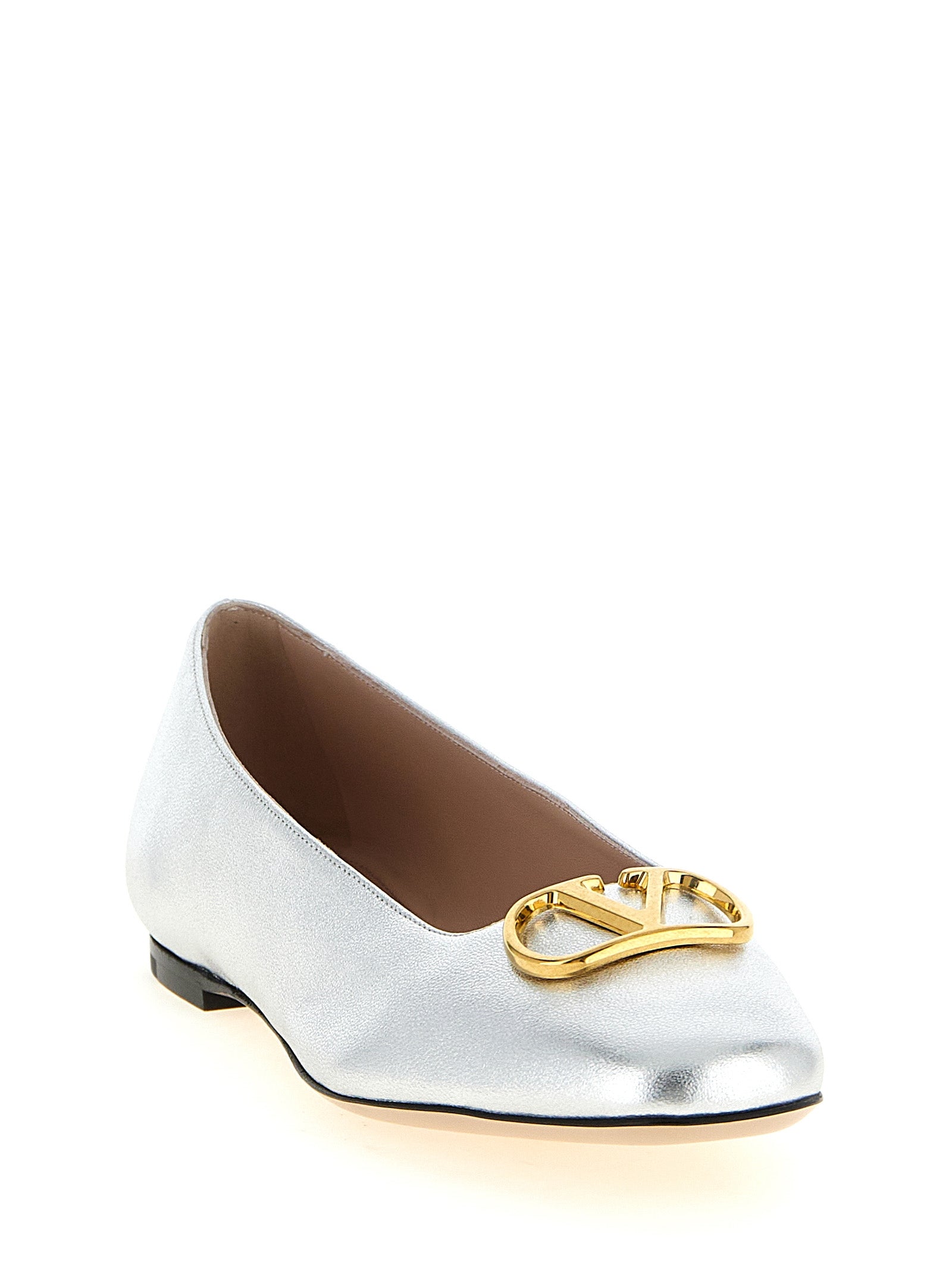 Silver Lamb Leather Ballet Flats