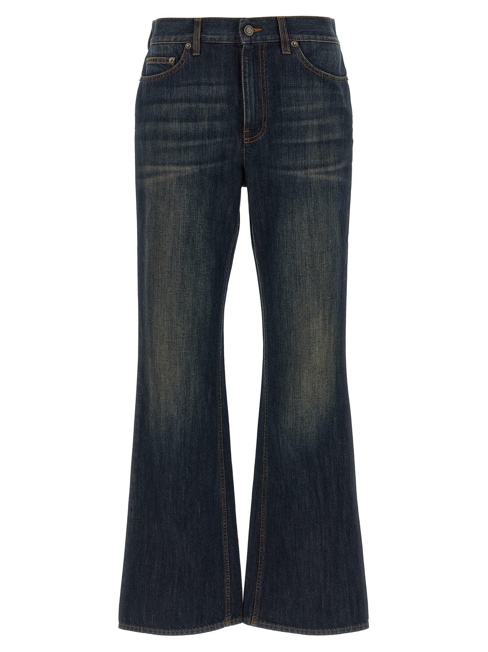 Blue Cotton Flared Jeans