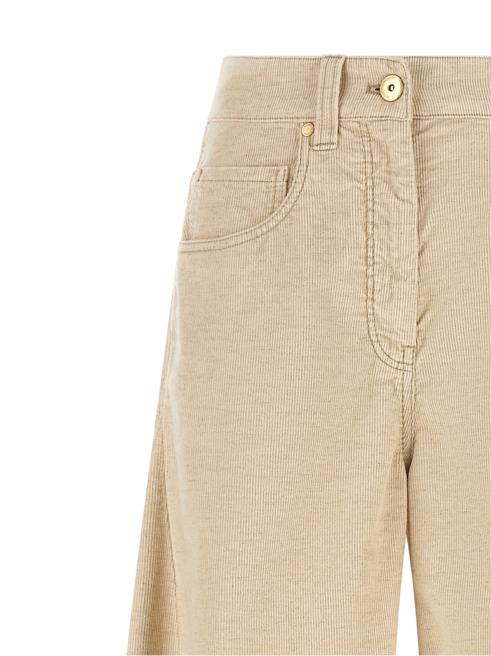Beige Cotton Casual Pants