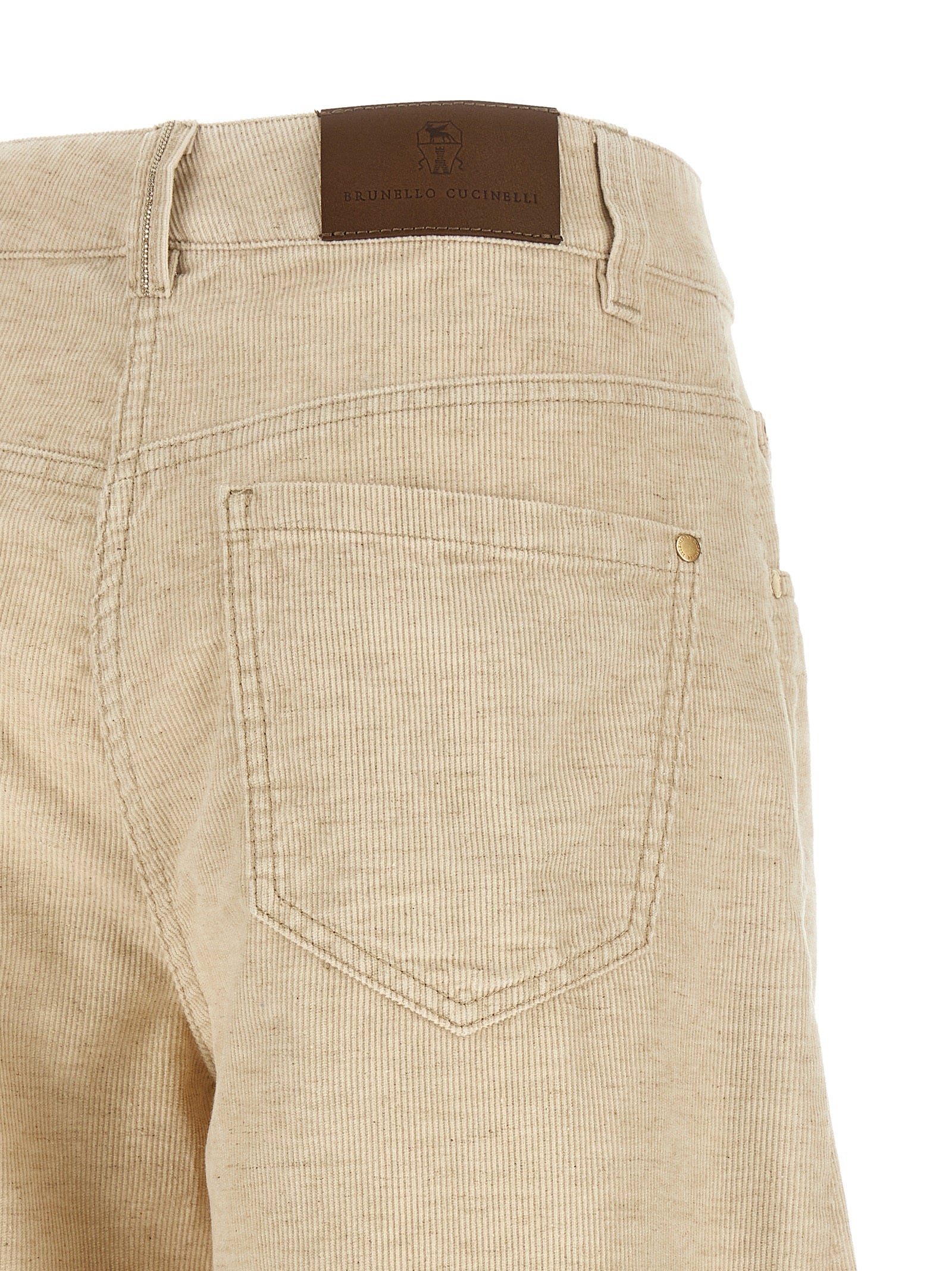Beige Cotton Casual Pants