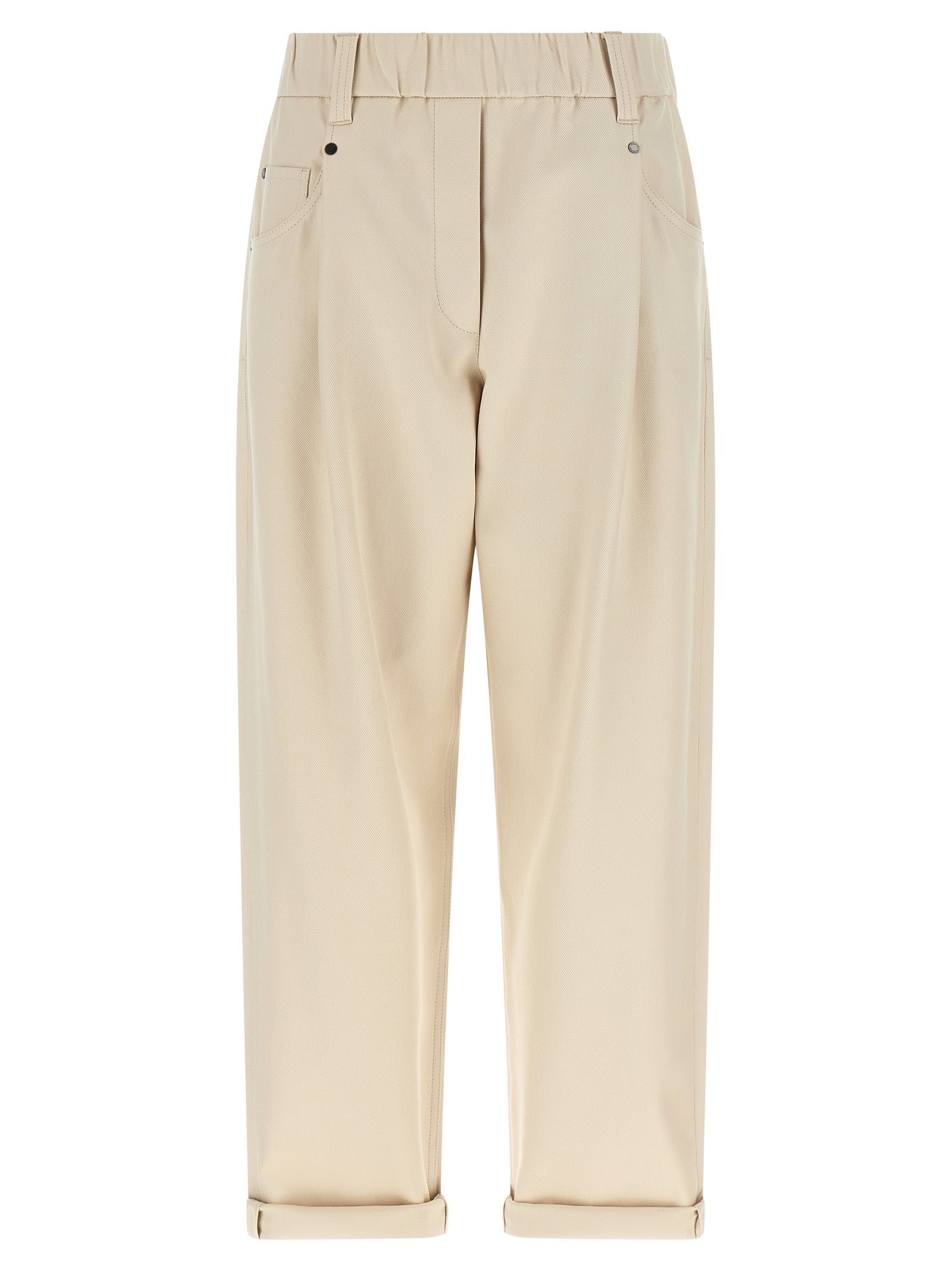 Beige Cotton Casual Pants