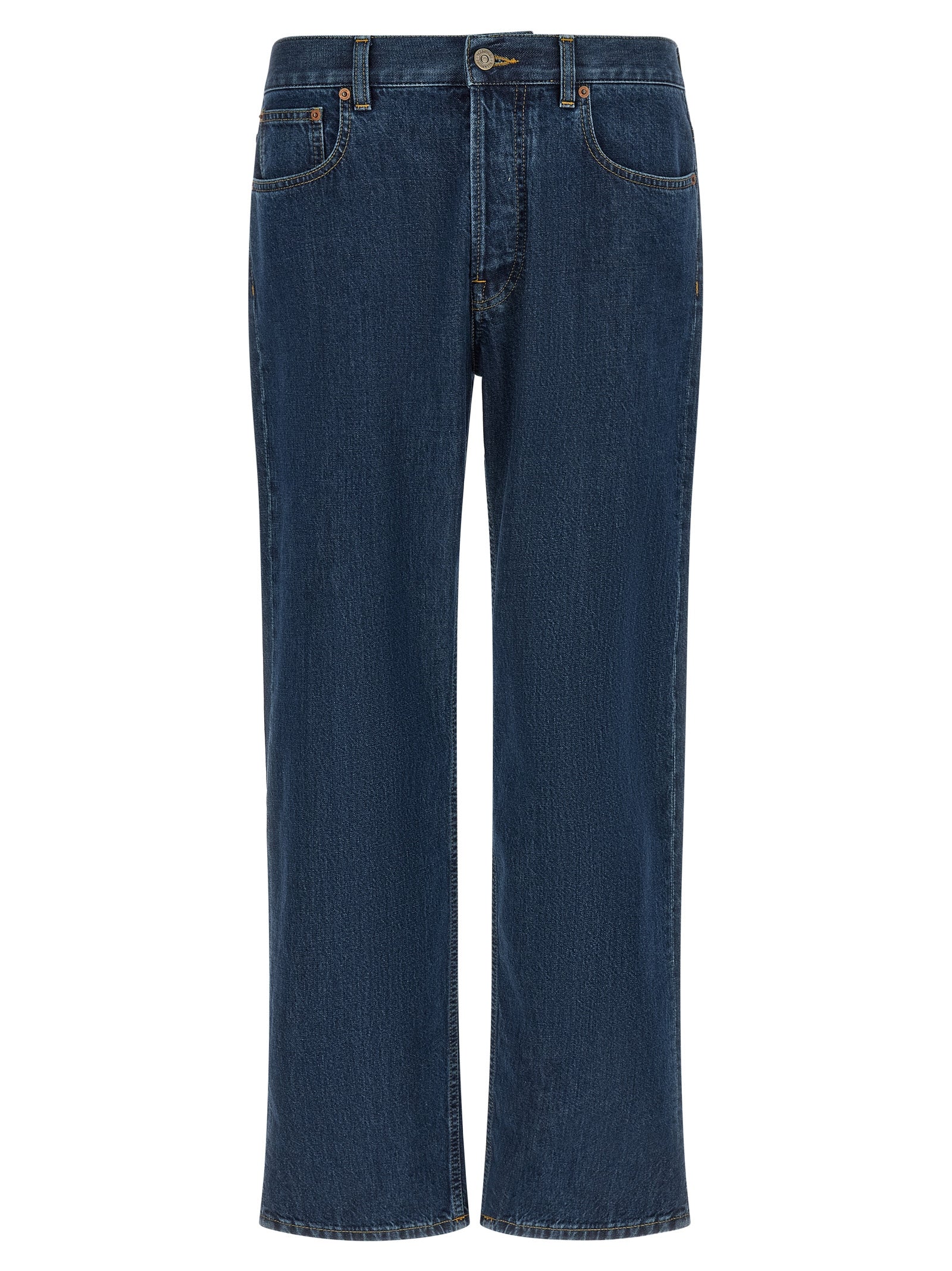 Blue Cotton Straight-Leg Jeans