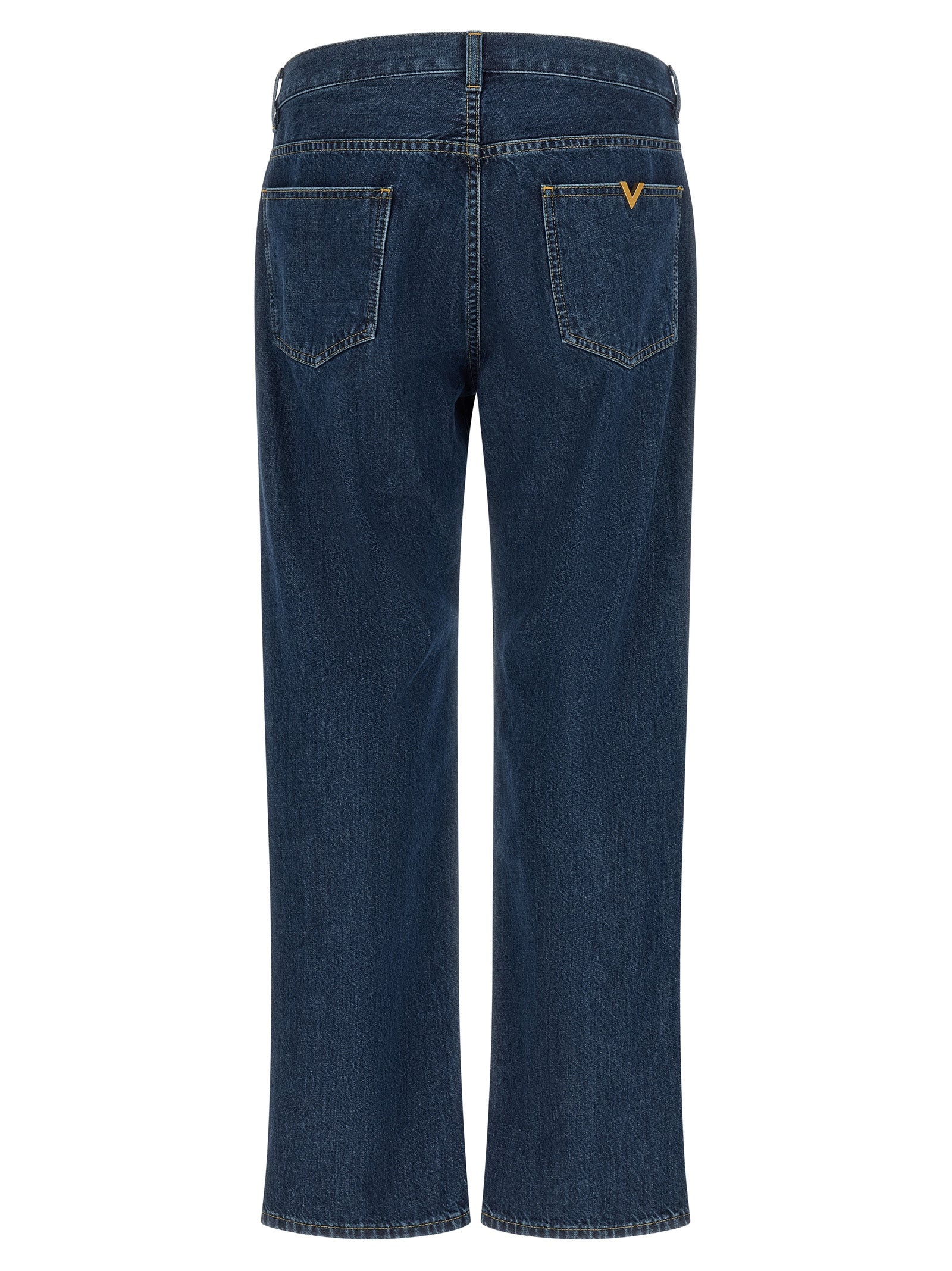 Blue Cotton Straight-Leg Jeans