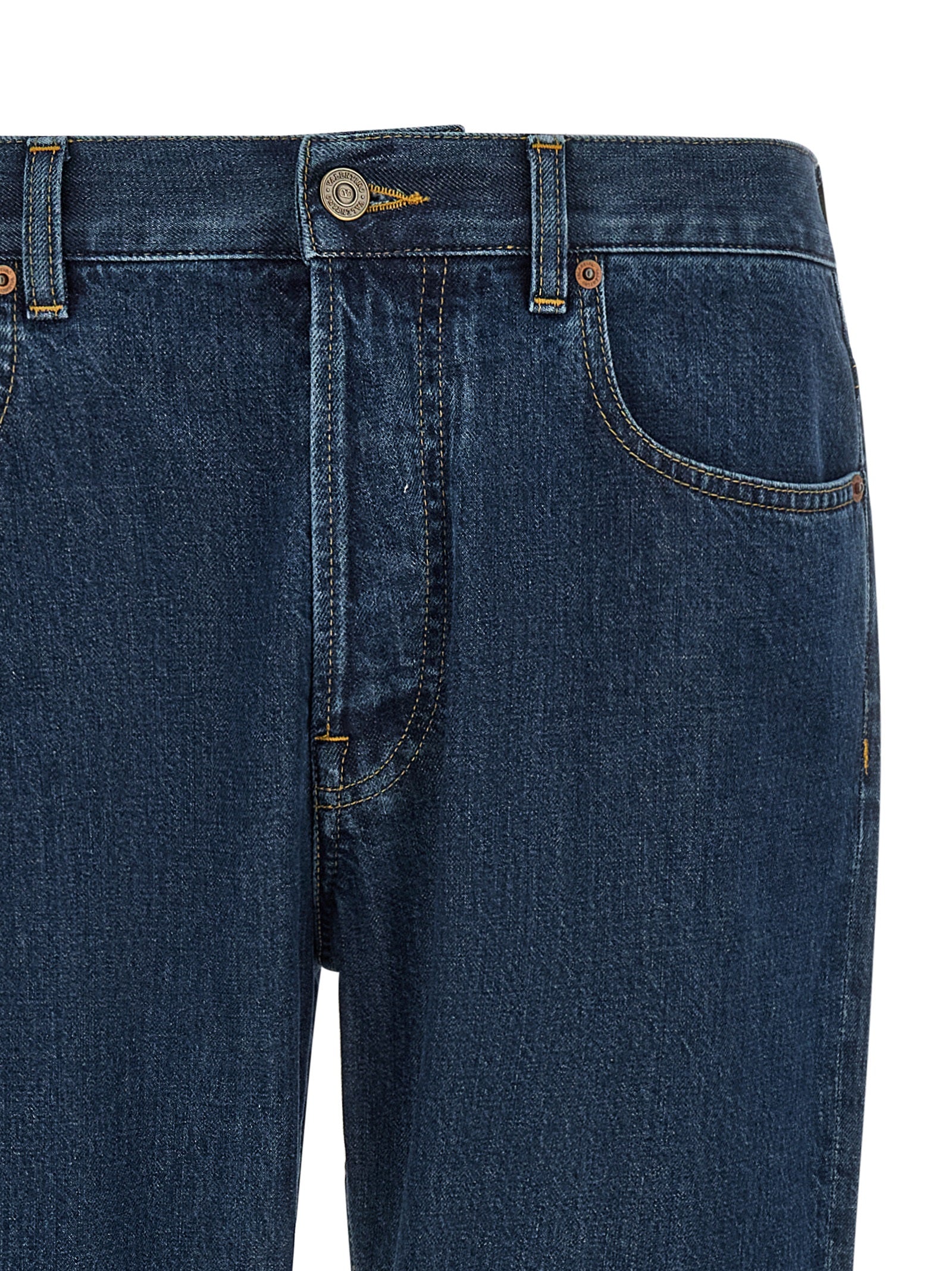 Blue Cotton Straight-Leg Jeans