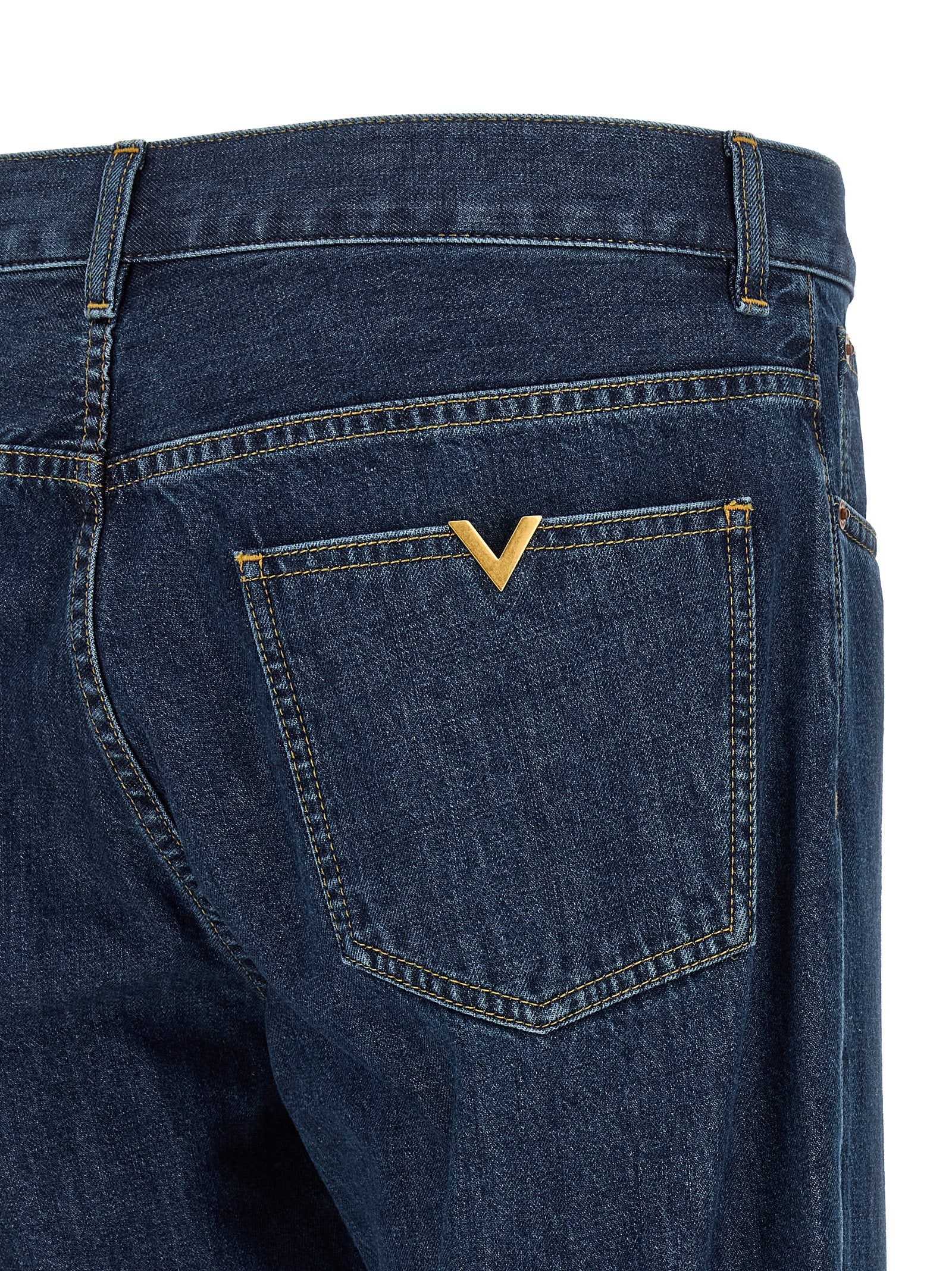 Blue Cotton Straight-Leg Jeans