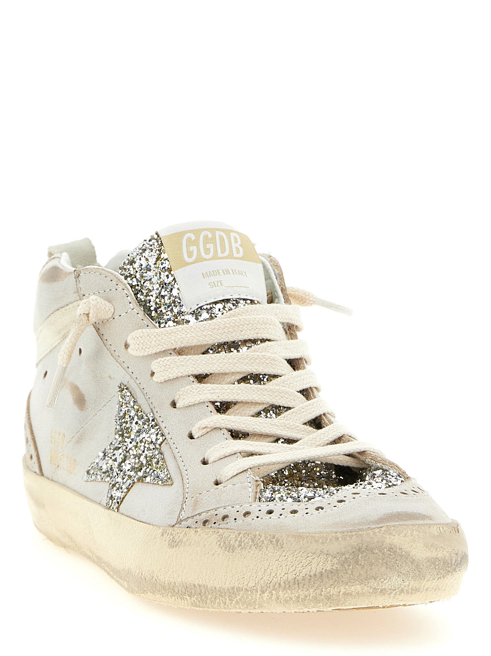 Beige Leather High Top Sneakers