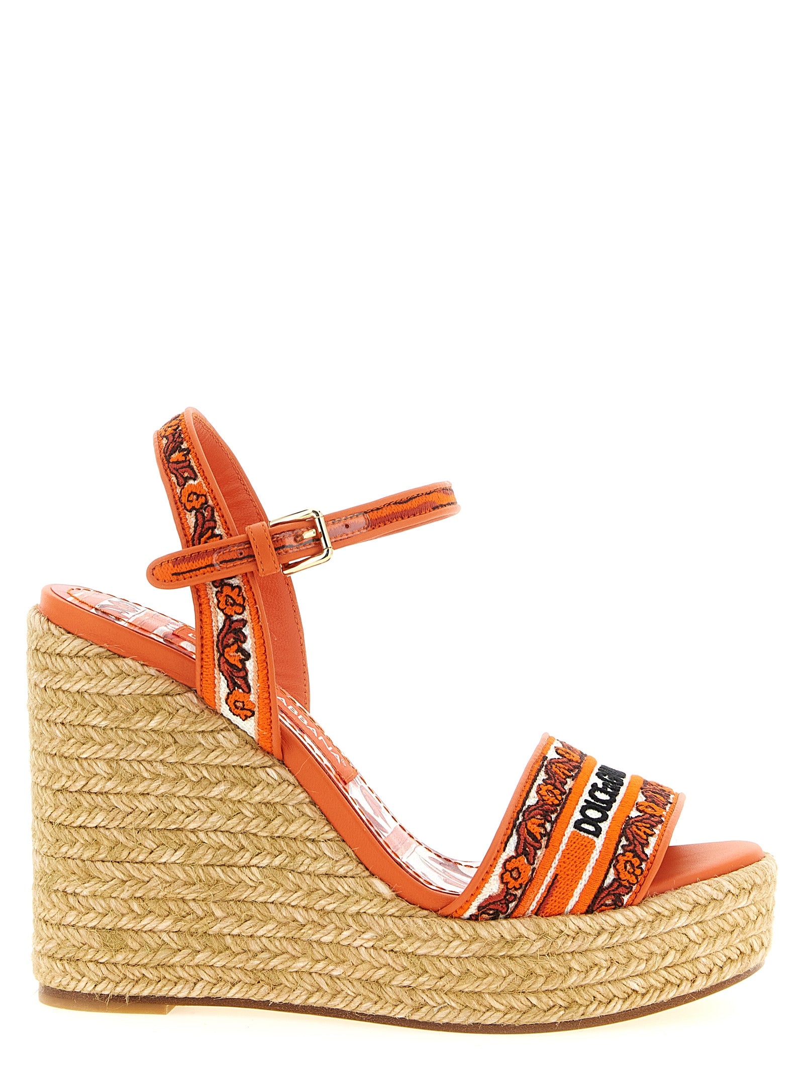 Orange Cotton Wedge Sandals
