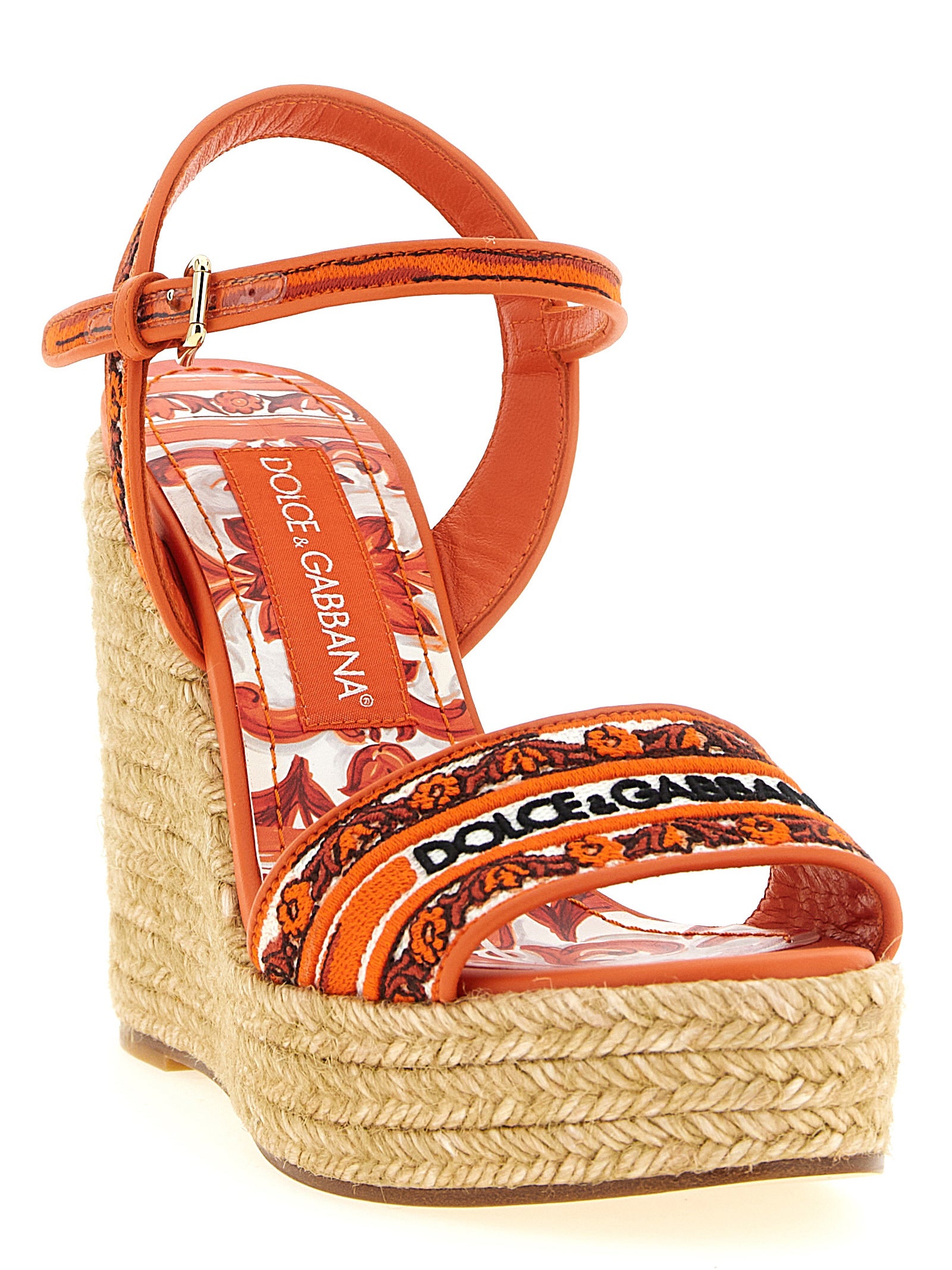 Orange Cotton Wedge Sandals
