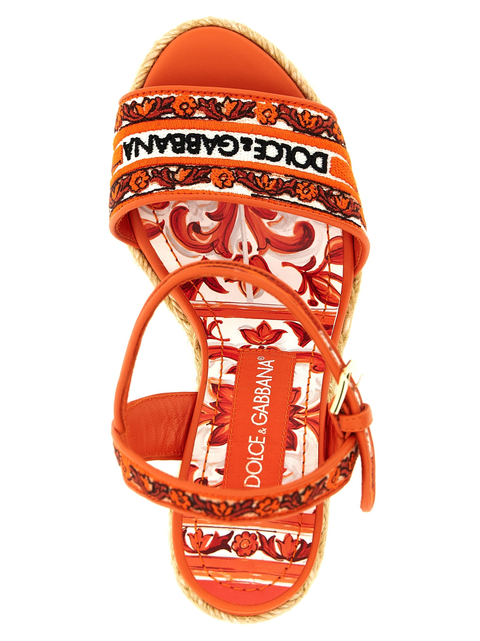 Orange Cotton Wedge Sandals