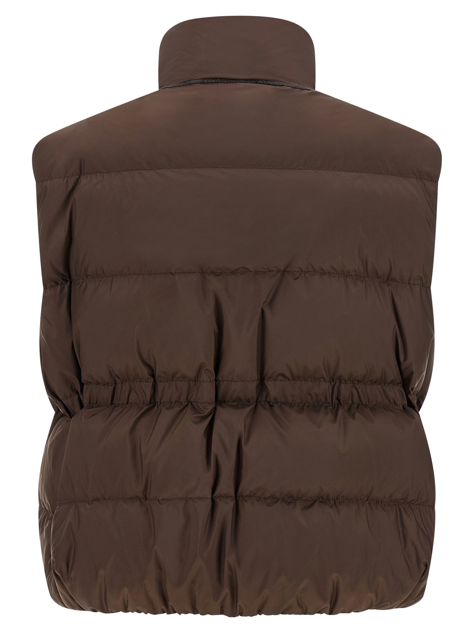 Brown Polyester Sleeveless Jacket