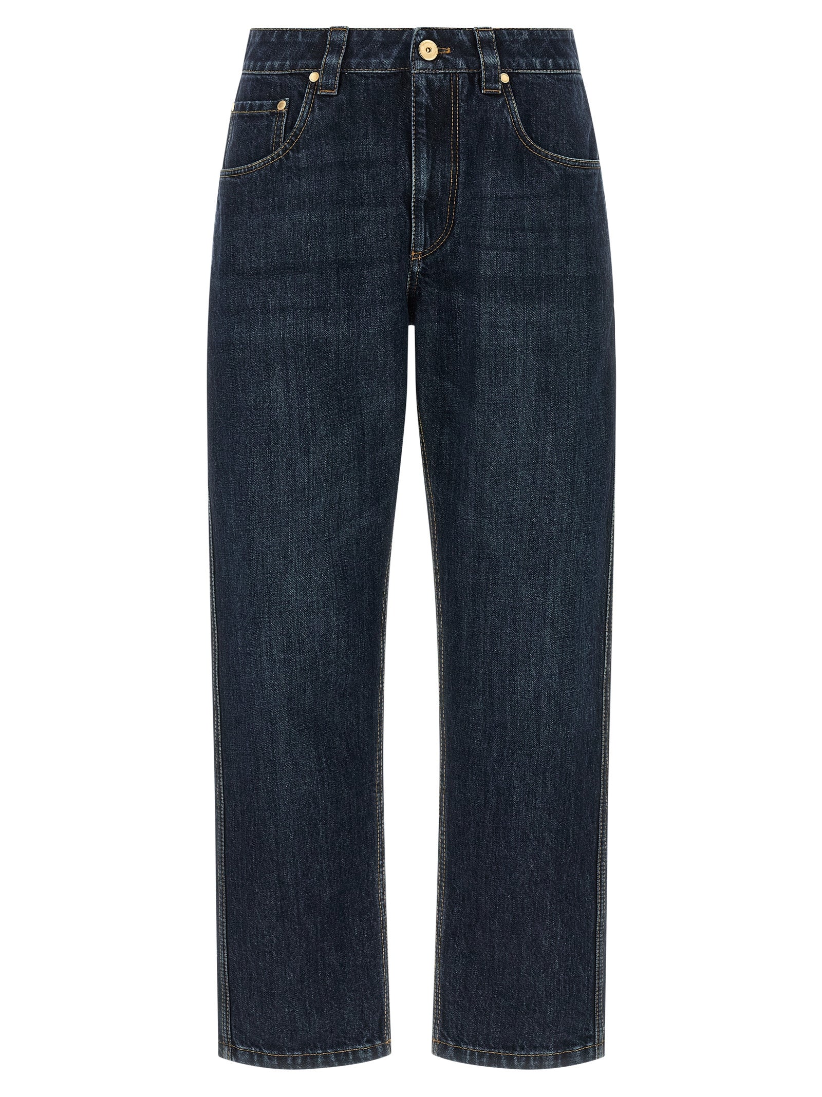 Blue Cotton Straight-Leg Jeans