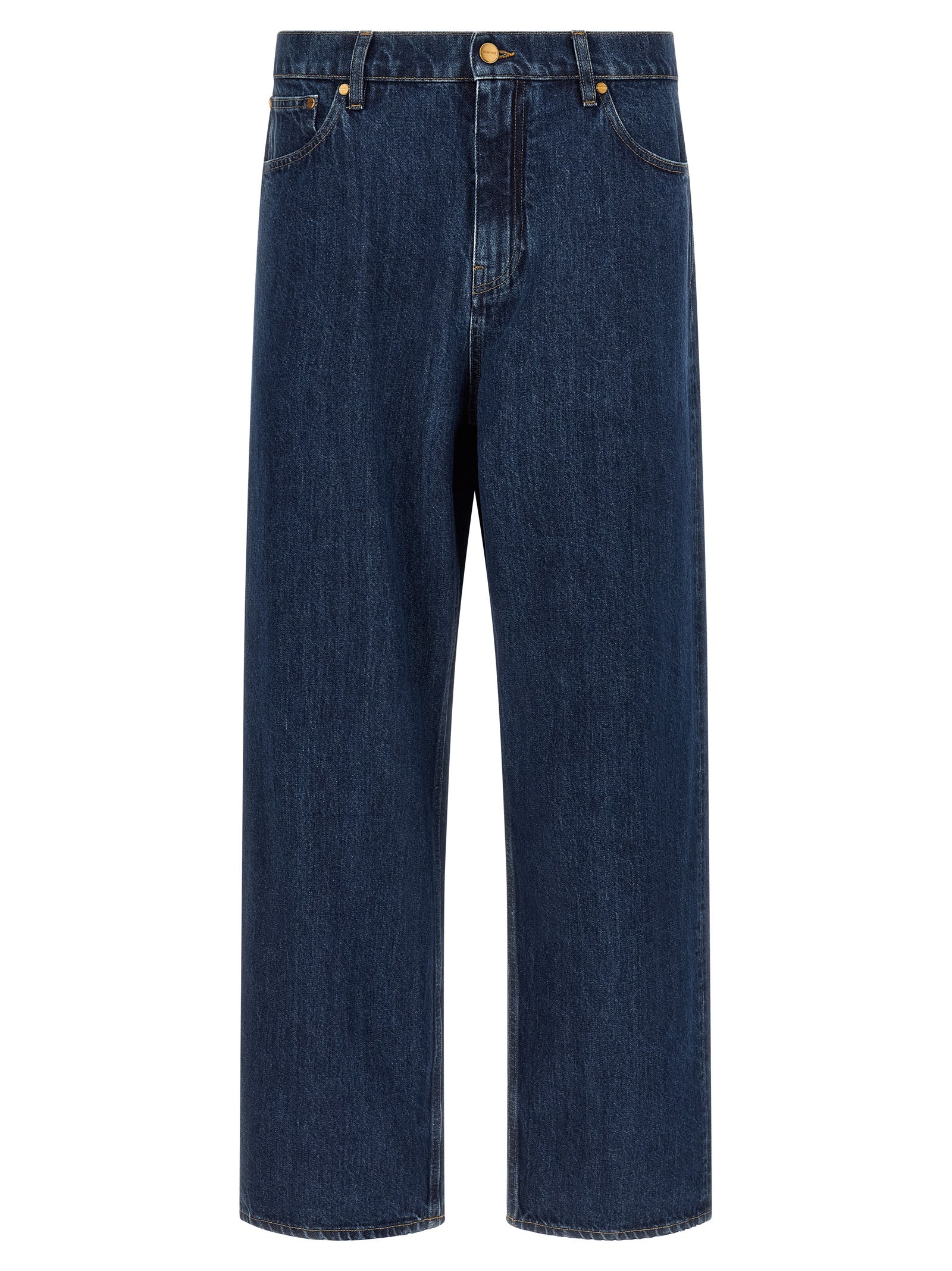 Blue Cotton Straight-Leg Jeans