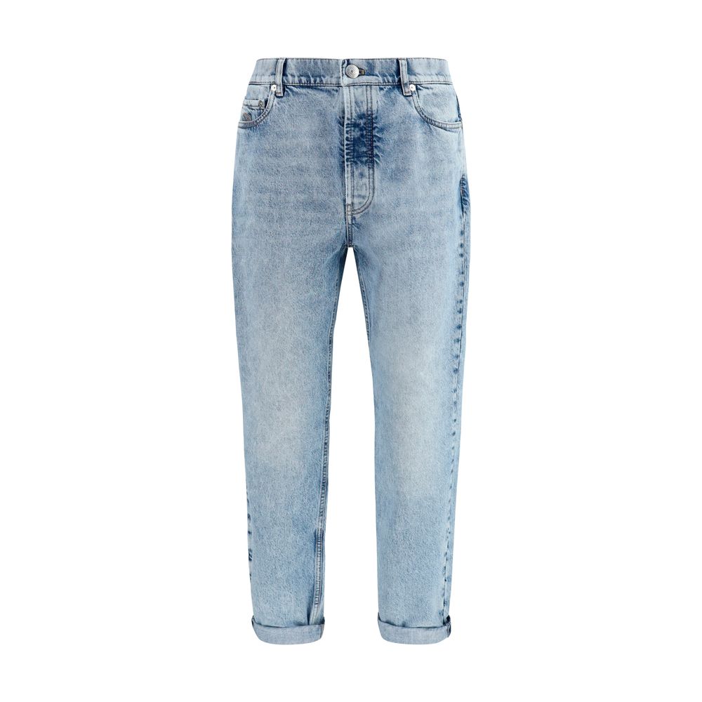 Blue Cotton Straight-Leg Jeans