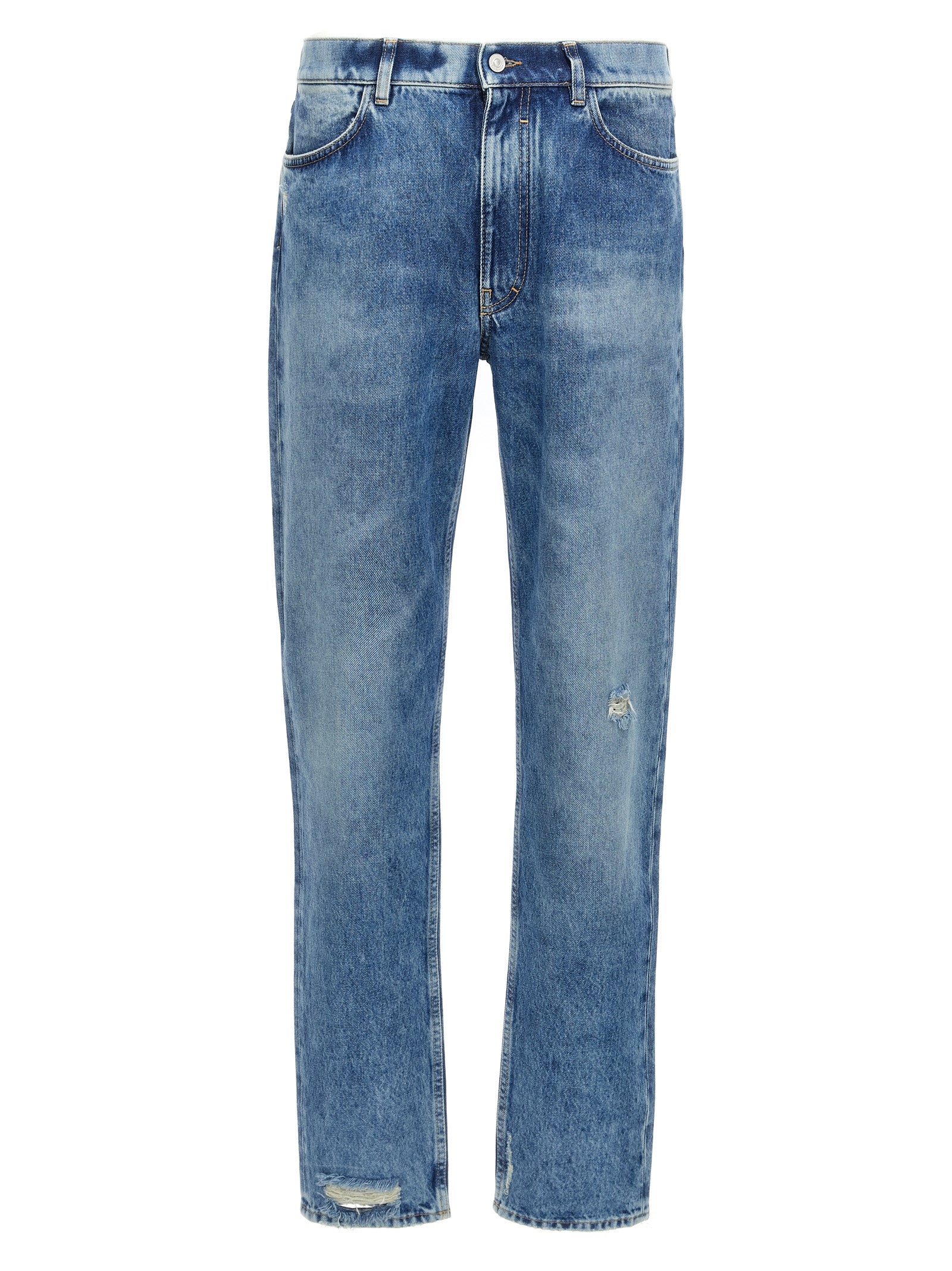 Blue Cotton Straight-Leg Jeans